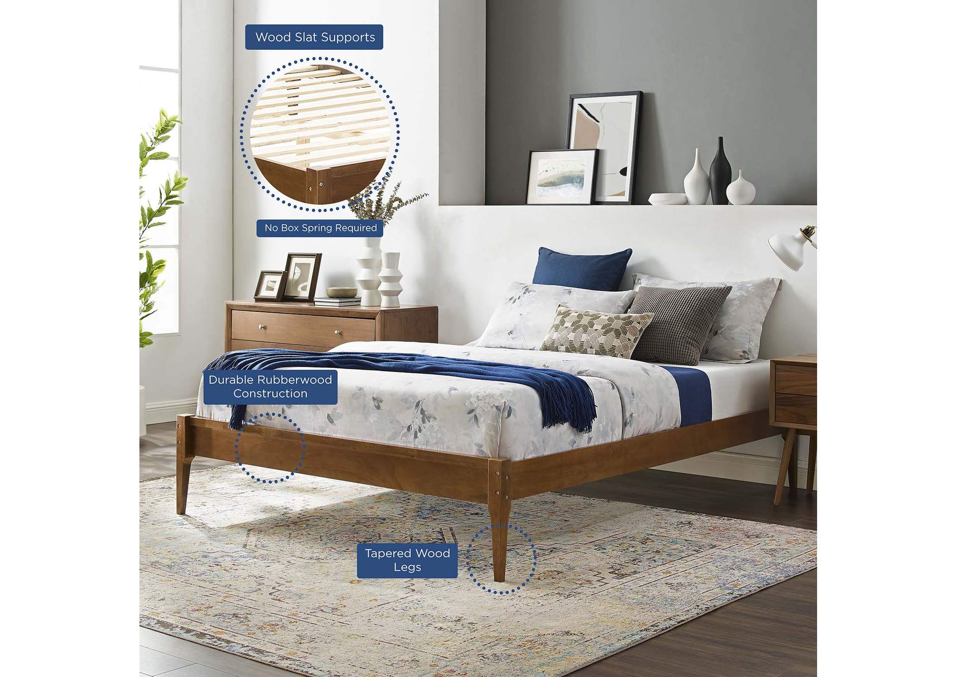 Walnut June King Wood Platform Bed Frame,Modway