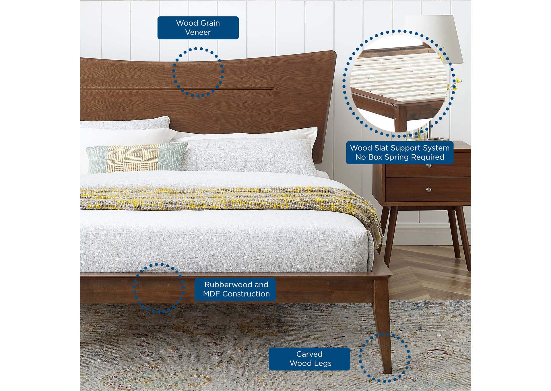 Walnut Astra King Wood Platform Bed,Modway