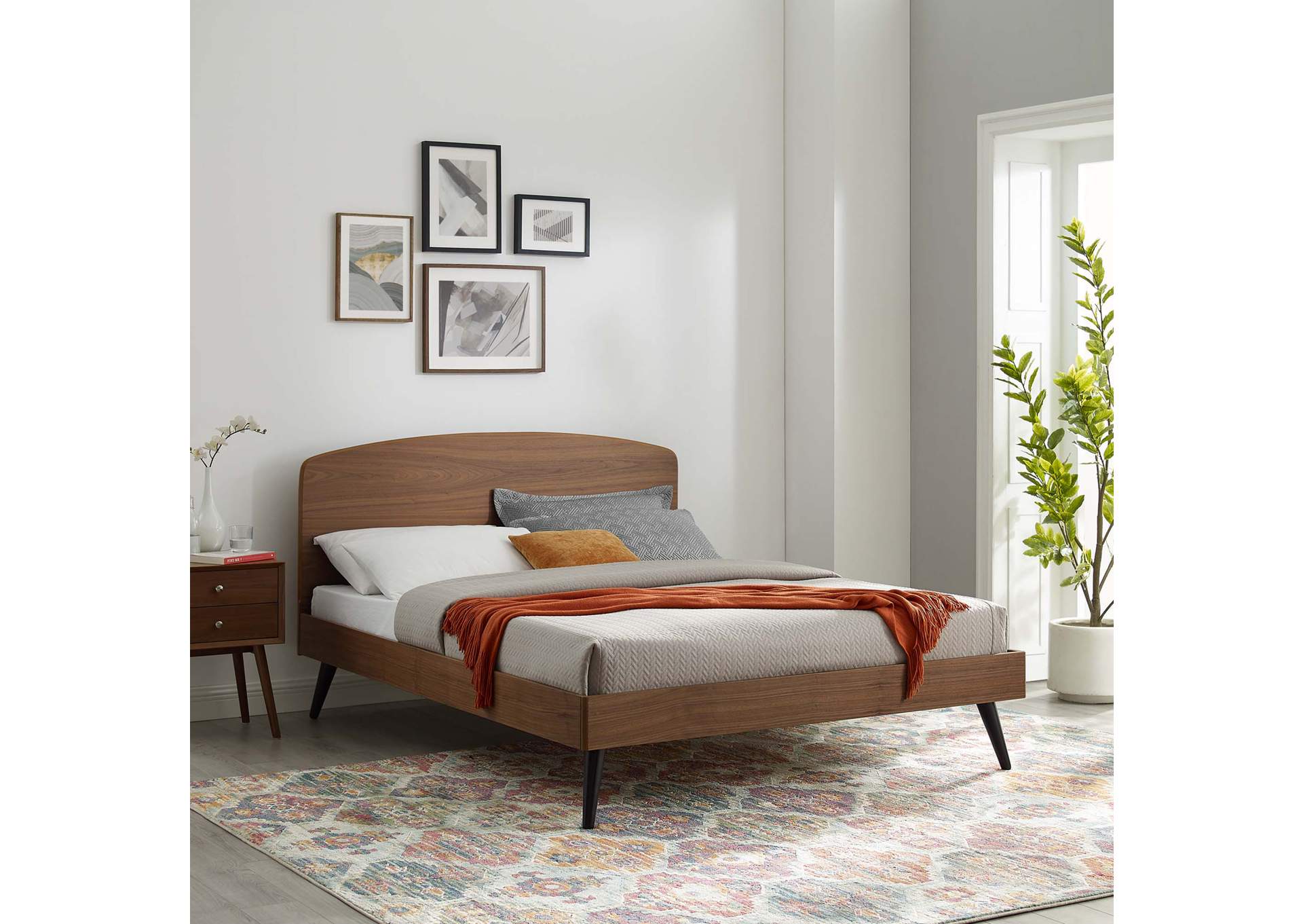 Walnut Bronwen King Wood Platform Bed,Modway