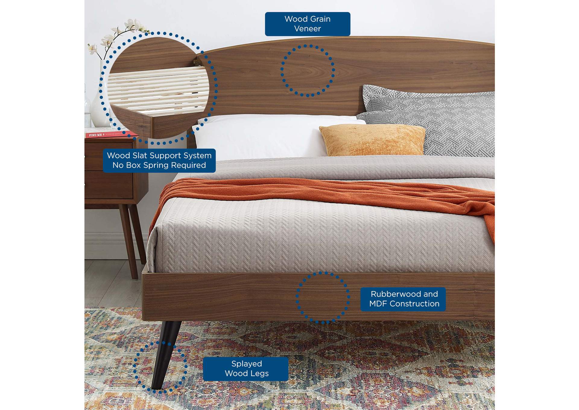 Walnut Bronwen King Wood Platform Bed,Modway