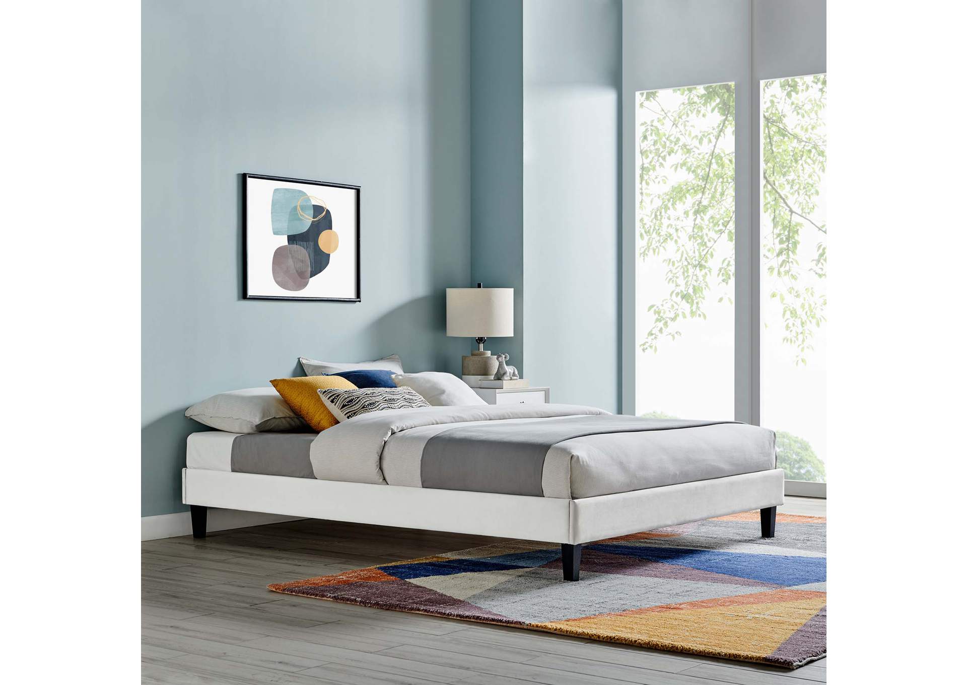 Light Gray Reign Twin Performance Velvet Platform Bed Frame,Modway