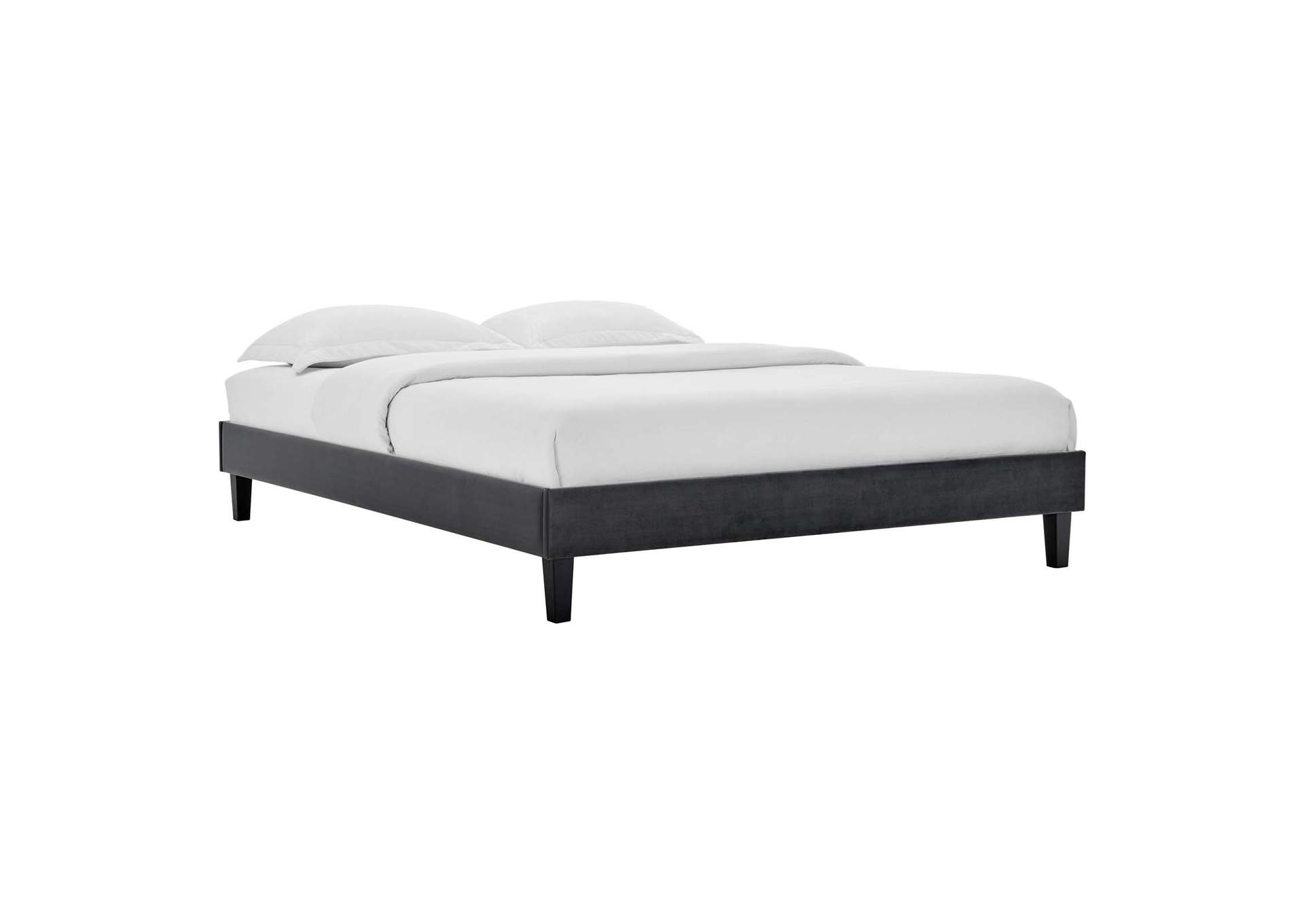 Charcoal Reign Queen Performance Velvet Platform Bed Frame,Modway