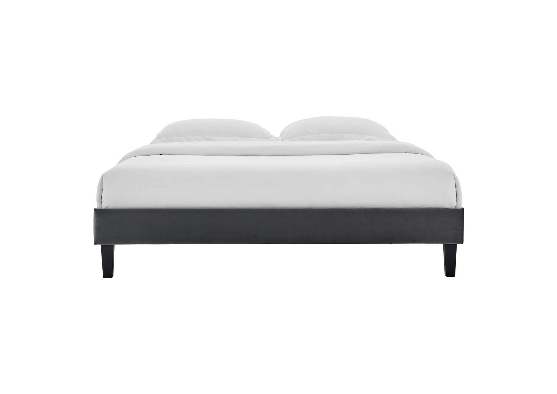 Charcoal Reign Queen Performance Velvet Platform Bed Frame,Modway