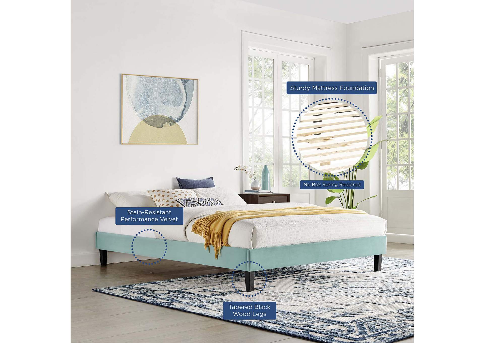 Mint Reign King Performance Velvet Platform Bed Frame,Modway