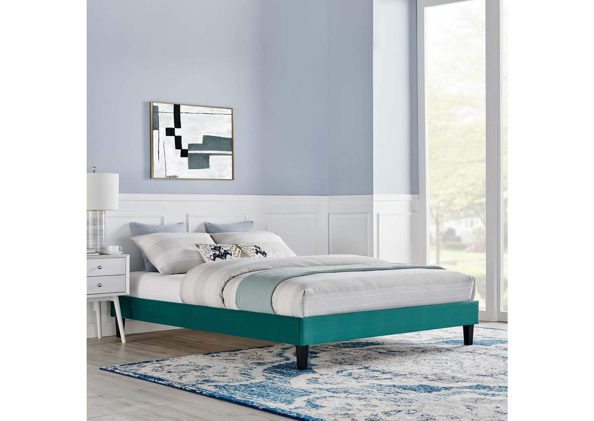 Teal Reign King Performance Velvet Platform Bed Frame,Modway