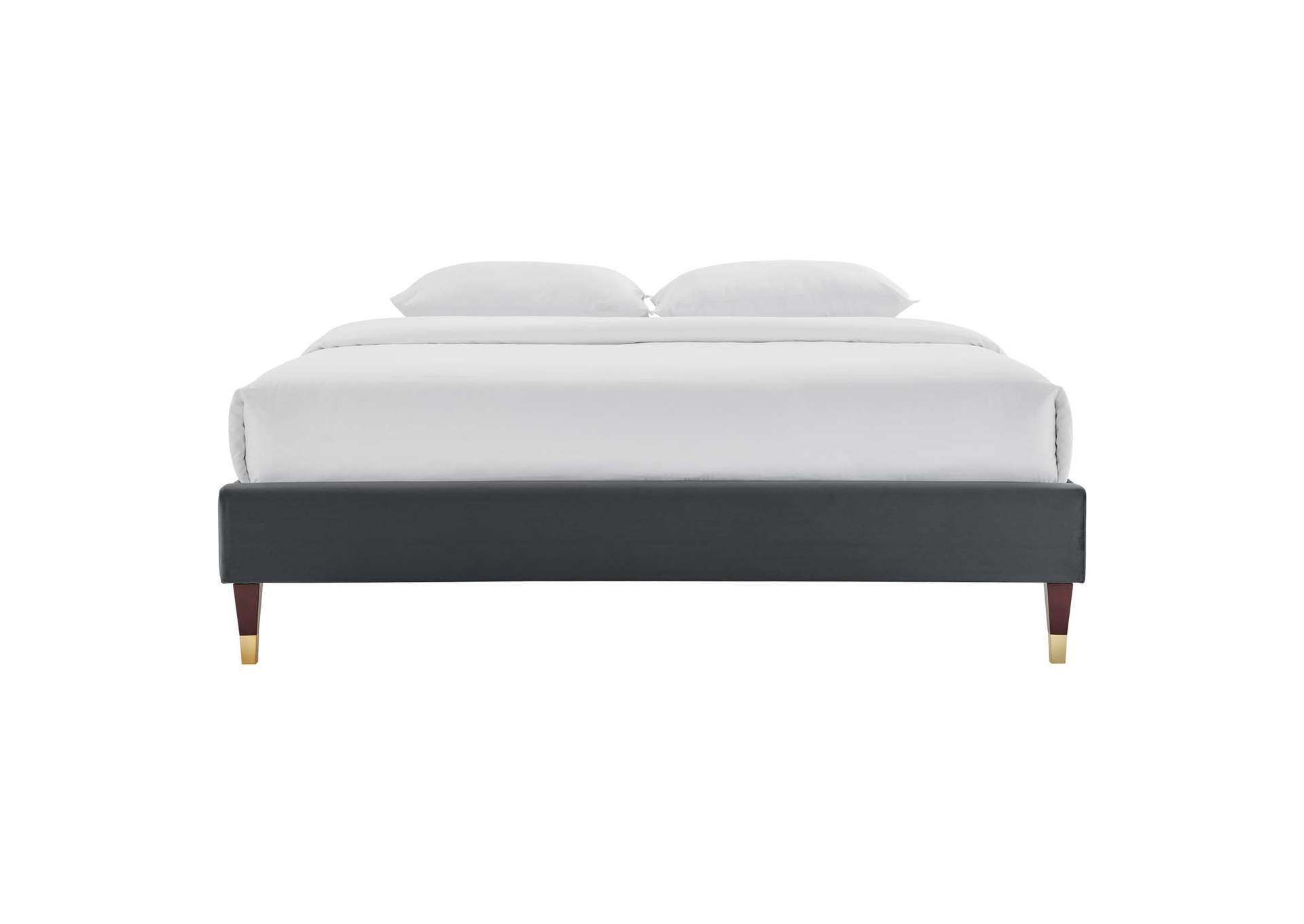 Charcoal Harlow Twin Performance Velvet Platform Bed Frame,Modway