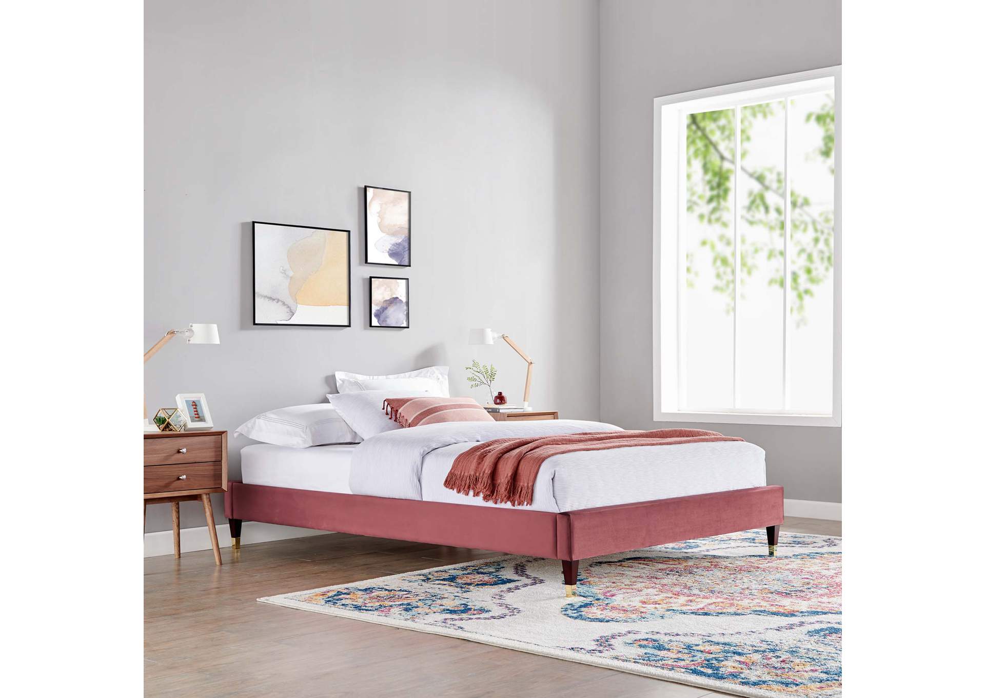 Dusty Rose Harlow Queen Performance Velvet Platform Bed Frame,Modway