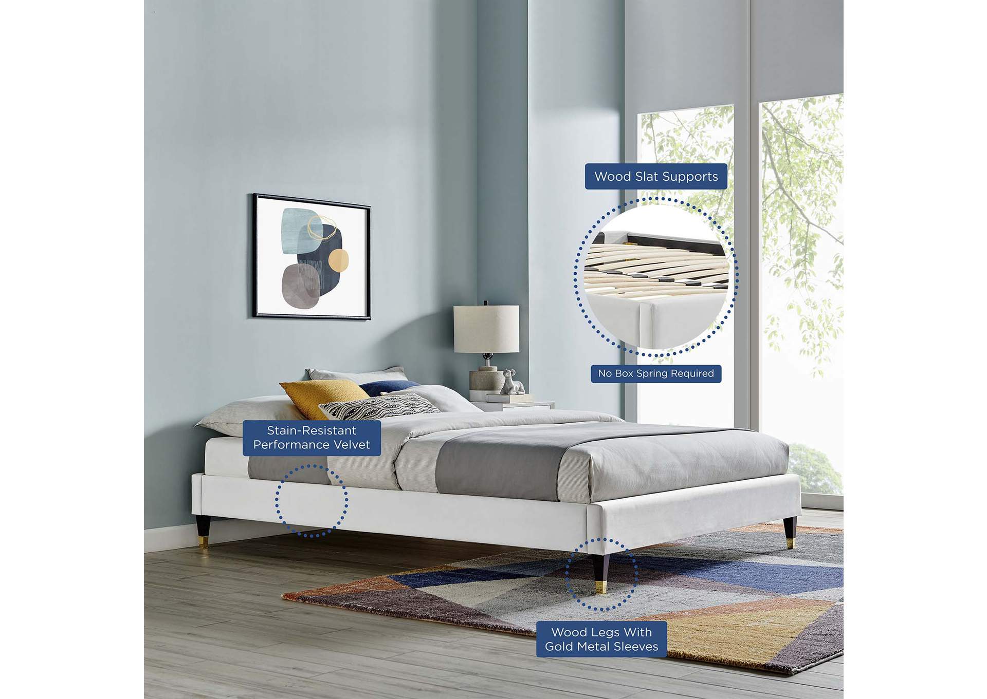 Light Gray Harlow Queen Performance Velvet Platform Bed Frame,Modway