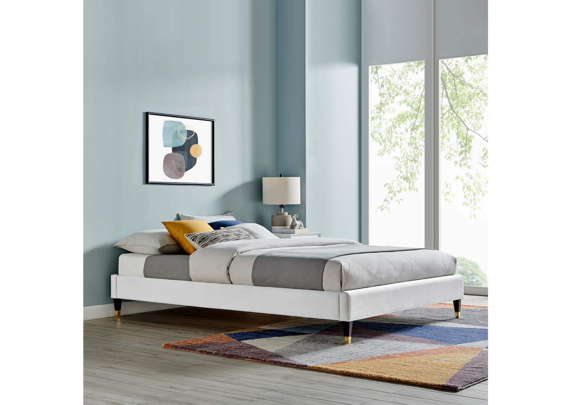 Light Gray Harlow Queen Performance Velvet Platform Bed Frame,Modway