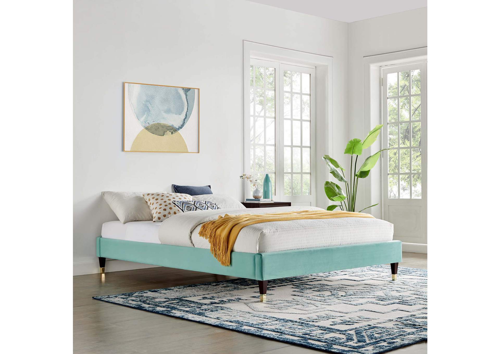 Mint Harlow Queen Performance Velvet Platform Bed Frame,Modway