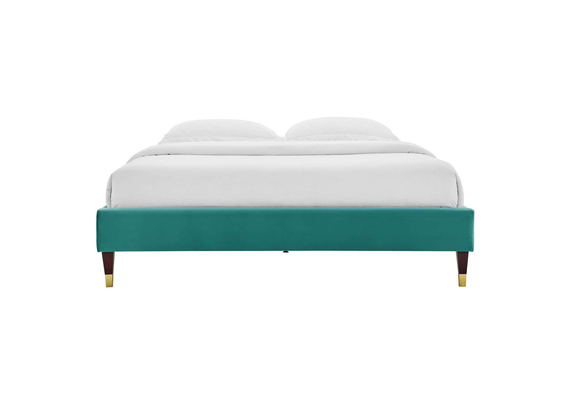 Teal Harlow Queen Performance Velvet Platform Bed Frame,Modway