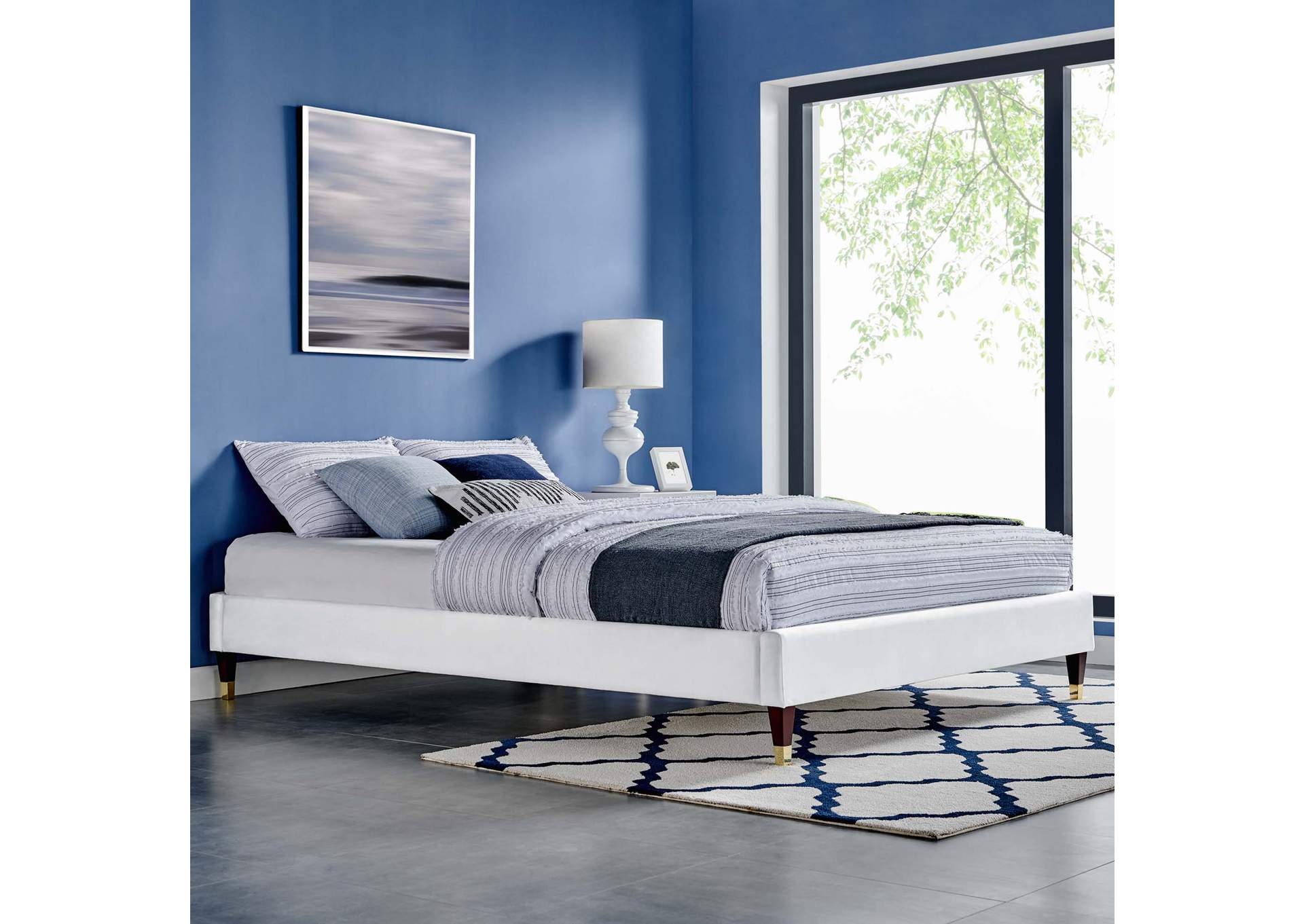 White Harlow Queen Performance Velvet Platform Bed Frame,Modway