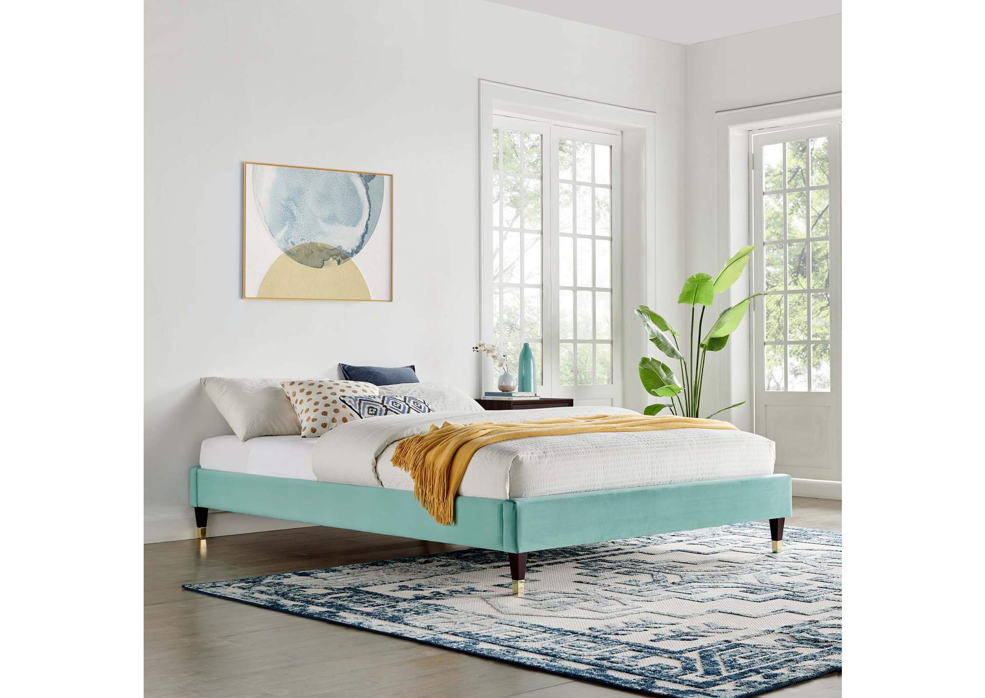 Mint Harlow King Performance Velvet Platform Bed Frame,Modway