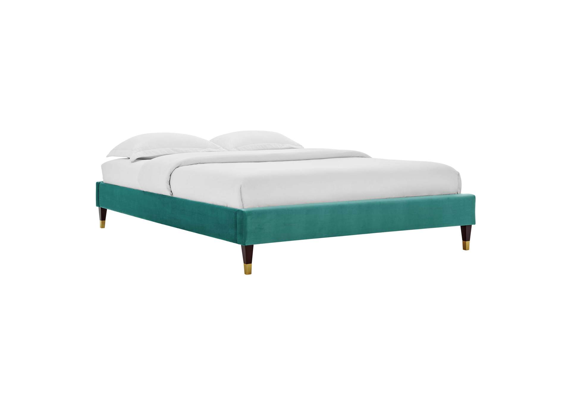 Teal Harlow King Performance Velvet Platform Bed Frame,Modway