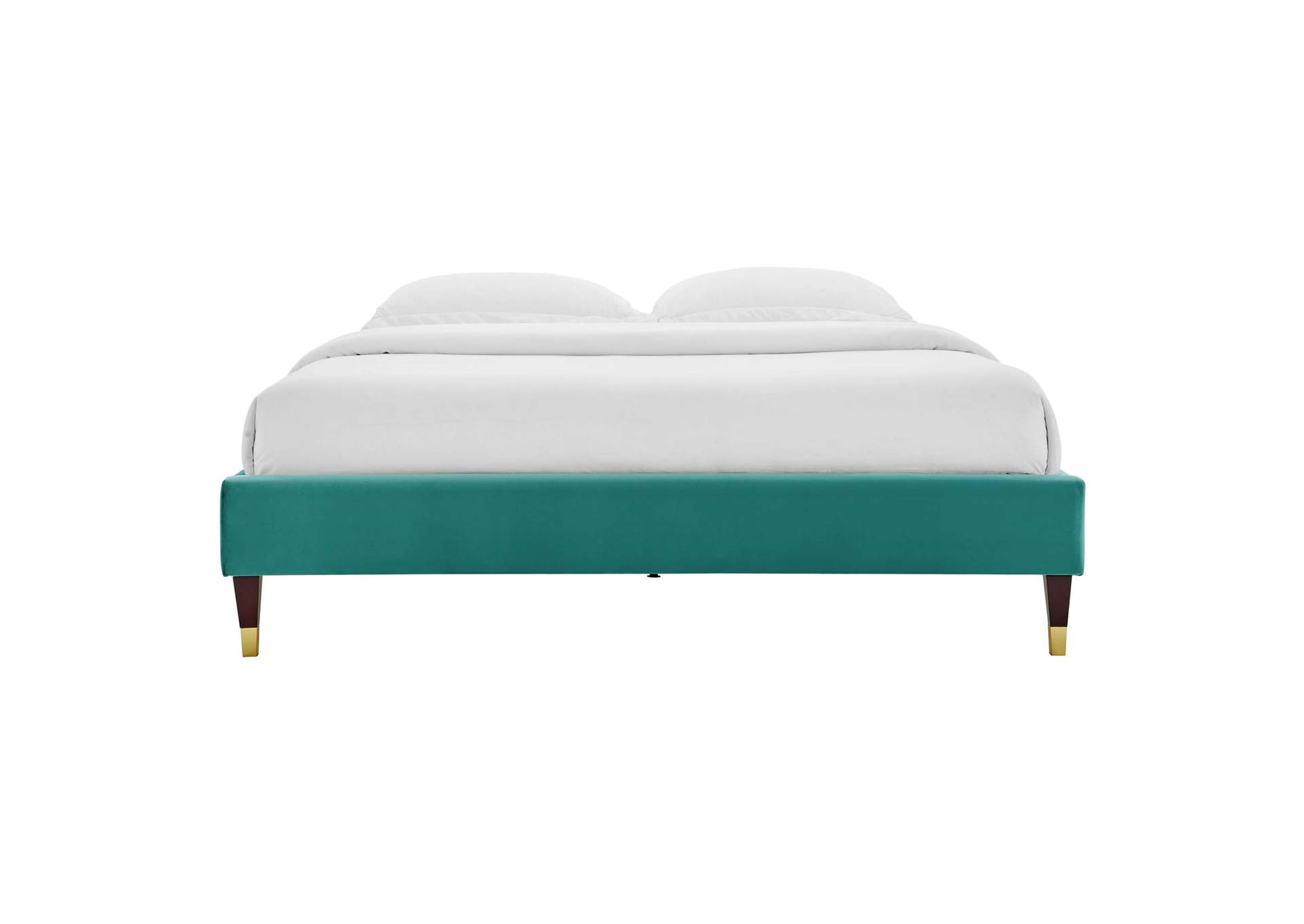 Teal Harlow King Performance Velvet Platform Bed Frame,Modway