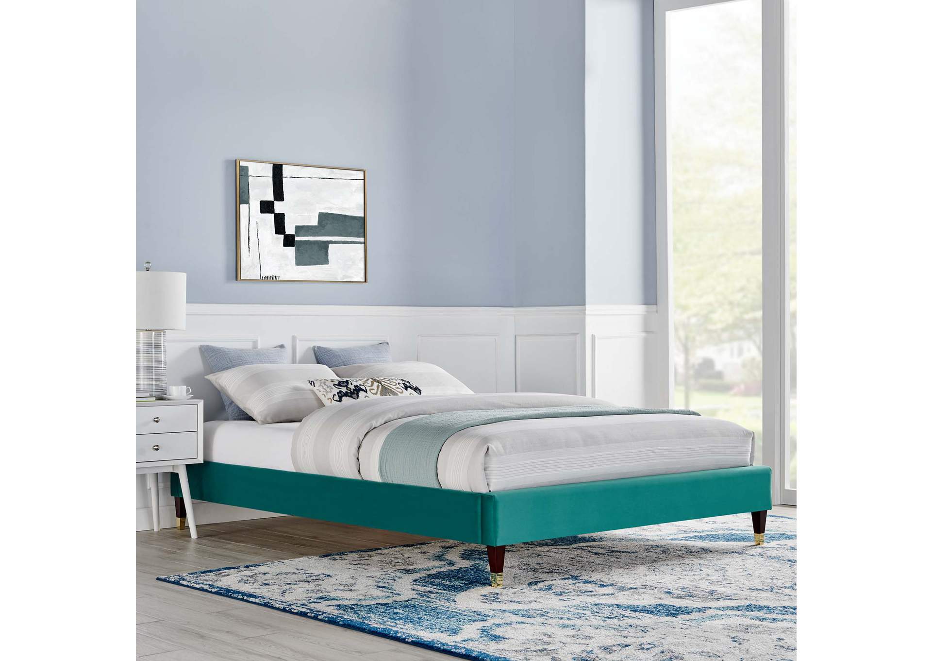Teal Harlow King Performance Velvet Platform Bed Frame,Modway
