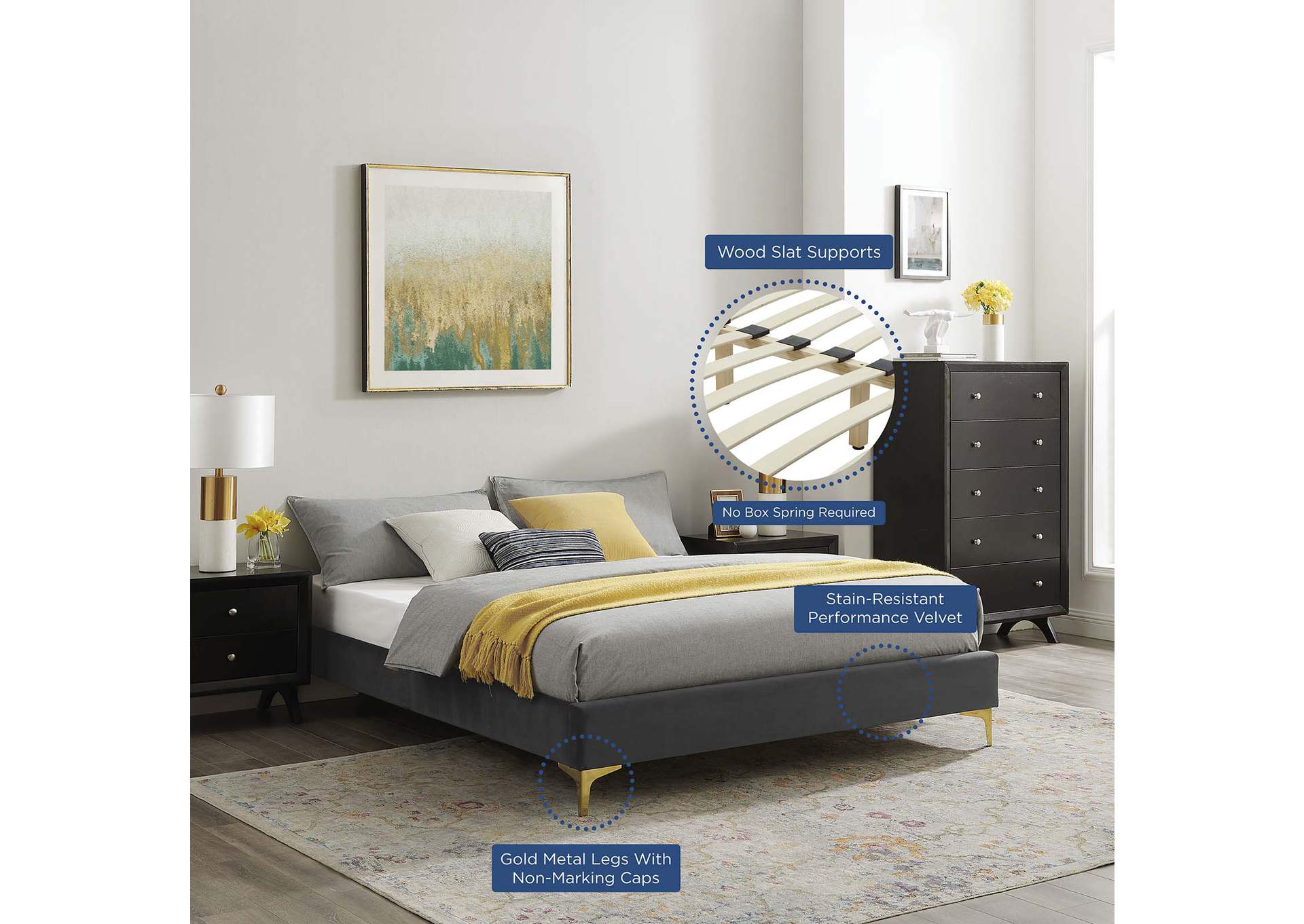 Charcoal Sutton Queen Performance Velvet Bed Frame,Modway
