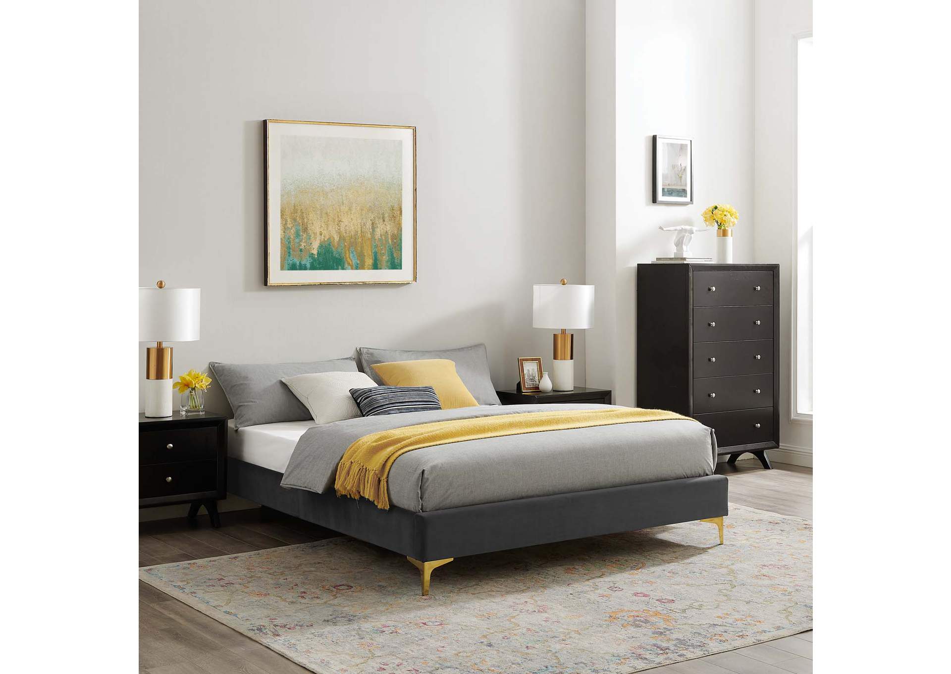 Charcoal Sutton Queen Performance Velvet Bed Frame,Modway