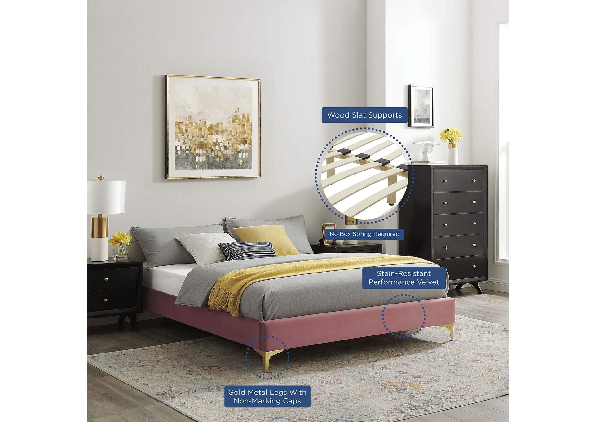 Dusty Rose Sutton Queen Performance Velvet Bed Frame,Modway
