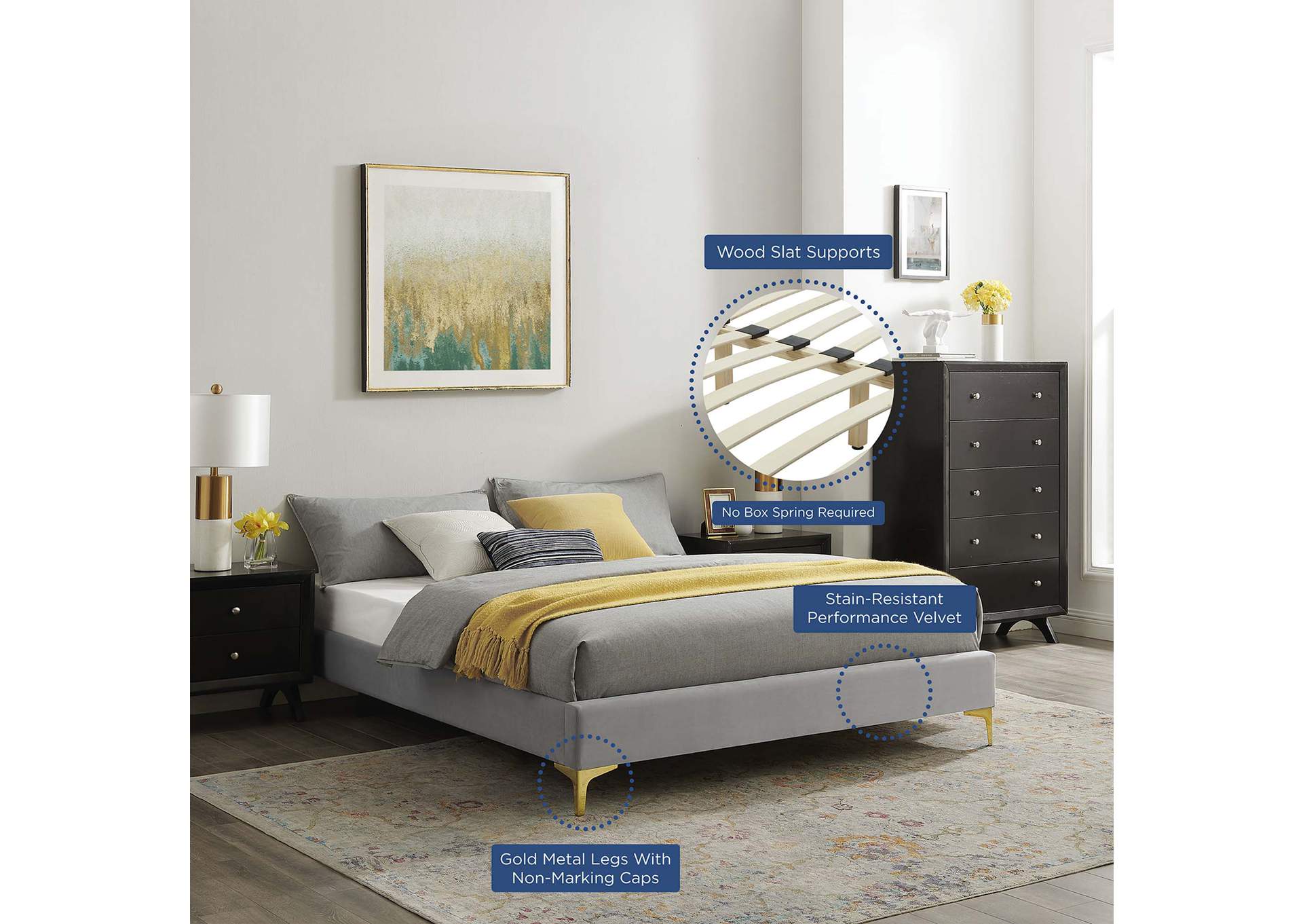 Light Gray Sutton Queen Performance Velvet Bed Frame,Modway