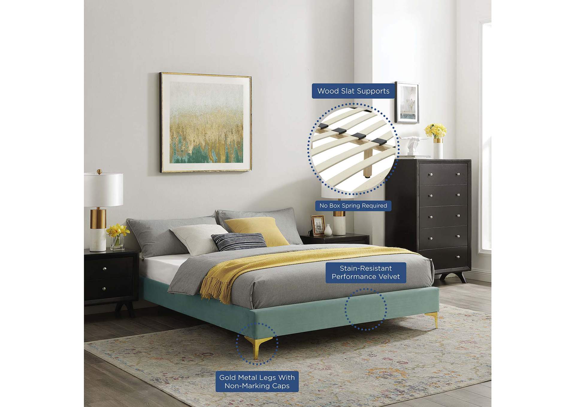 Mint Sutton Queen Performance Velvet Bed Frame,Modway
