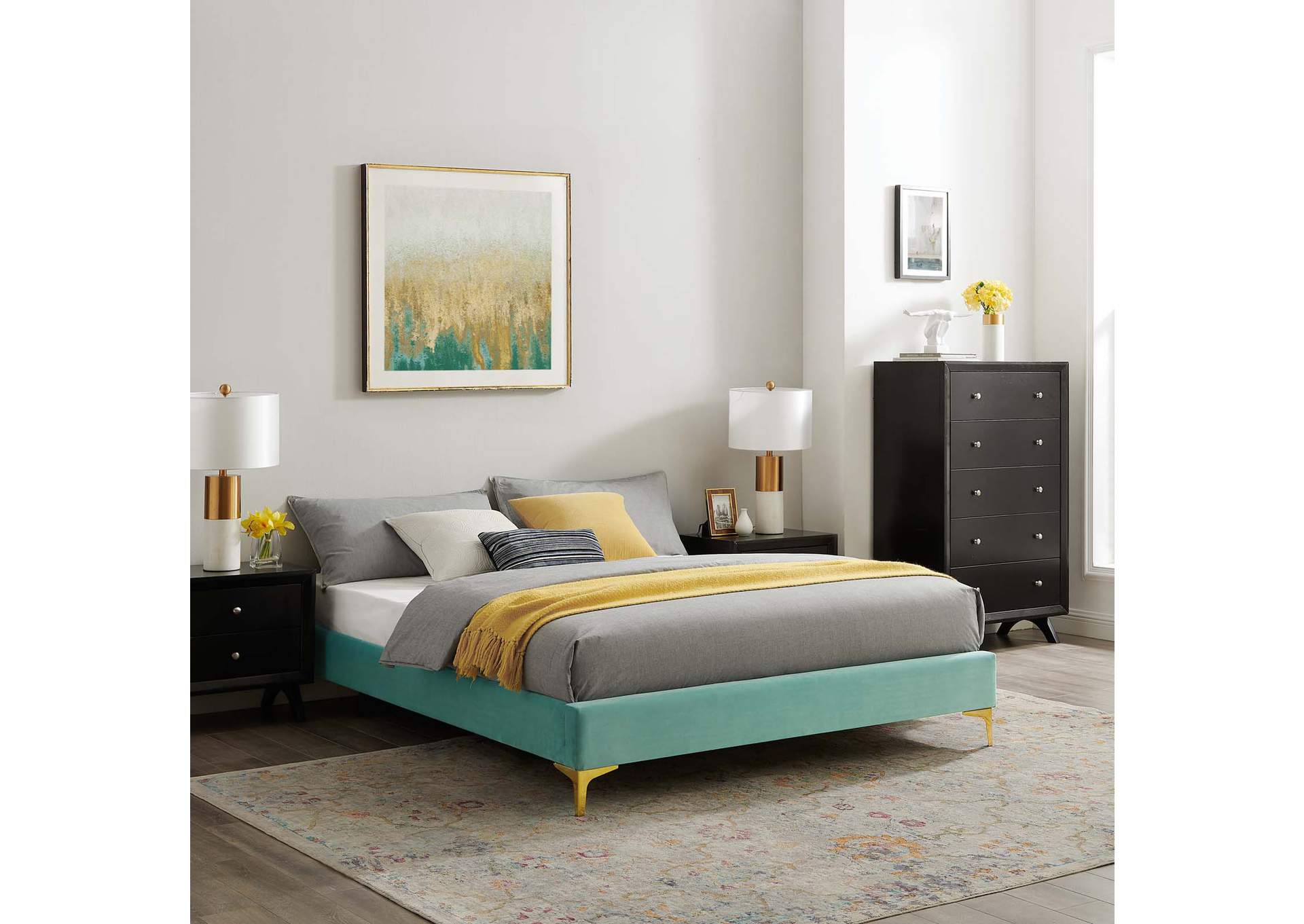 Mint Sutton Queen Performance Velvet Bed Frame,Modway