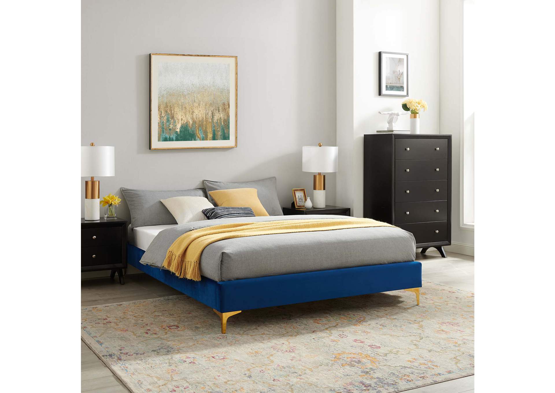 Navy Sutton Queen Performance Velvet Bed Frame,Modway