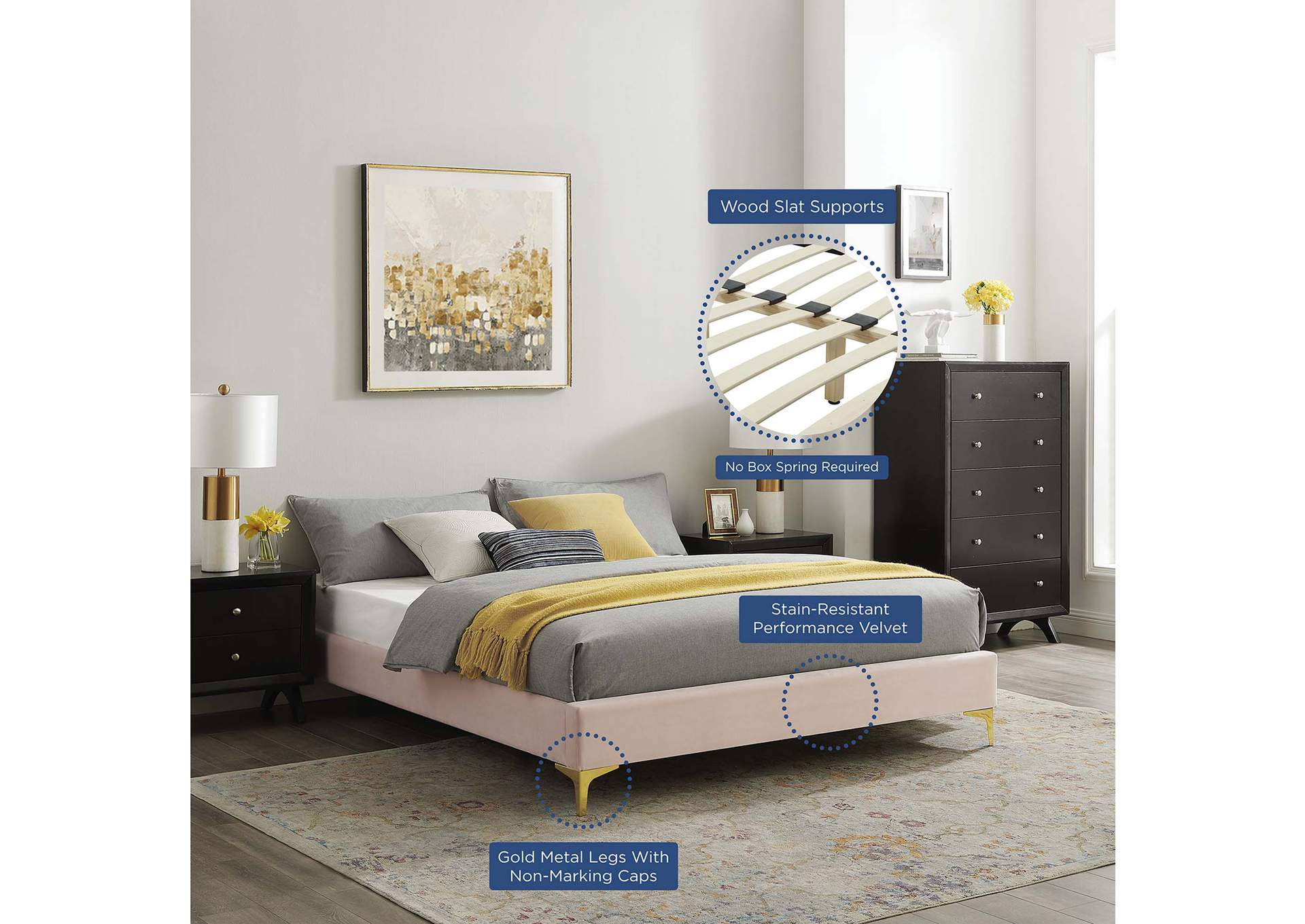 Pink Sutton Queen Performance Velvet Bed Frame,Modway