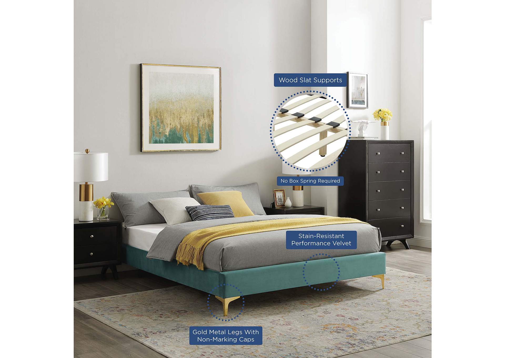 Teal Sutton Queen Performance Velvet Bed Frame,Modway