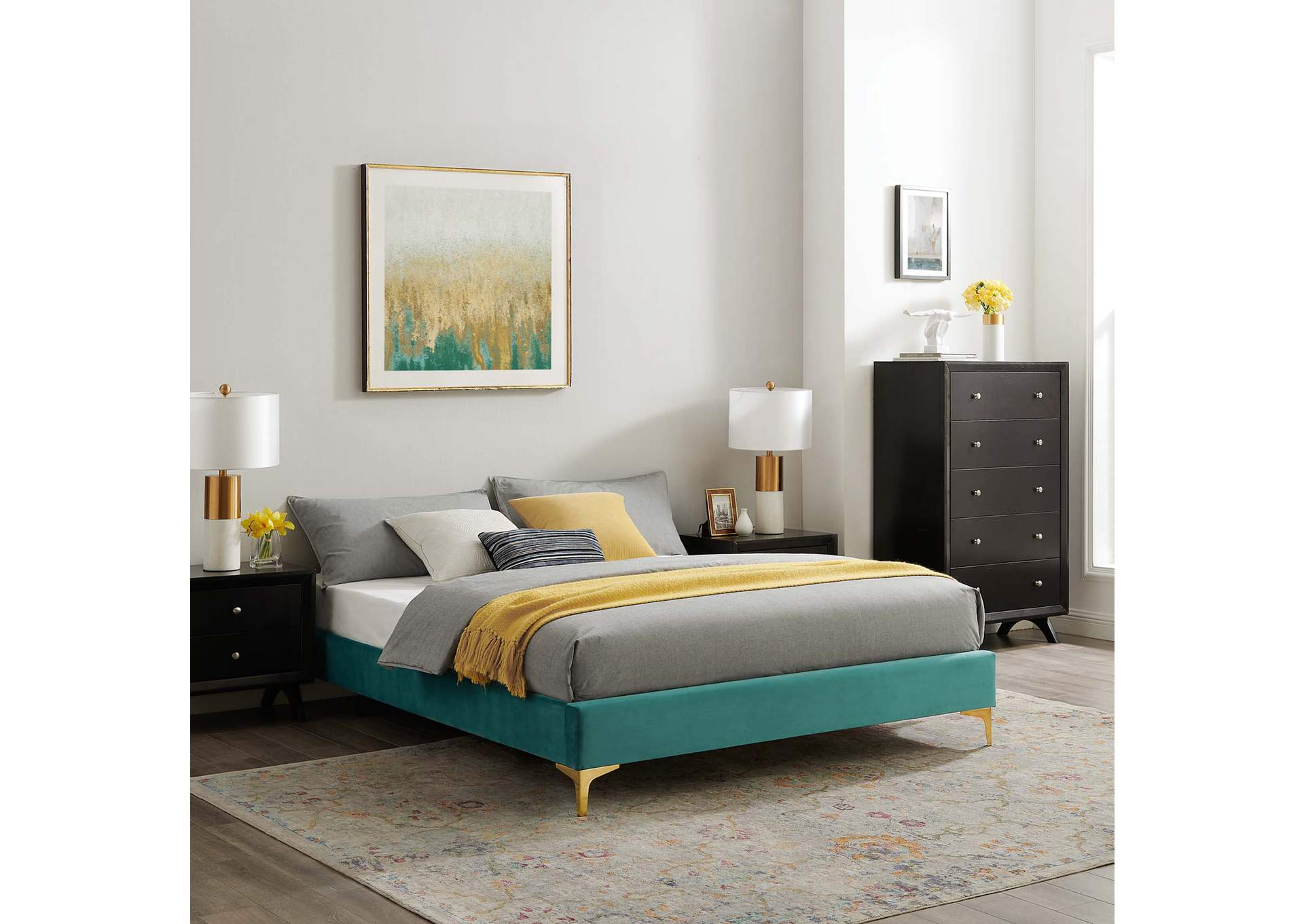 Teal Sutton Queen Performance Velvet Bed Frame,Modway