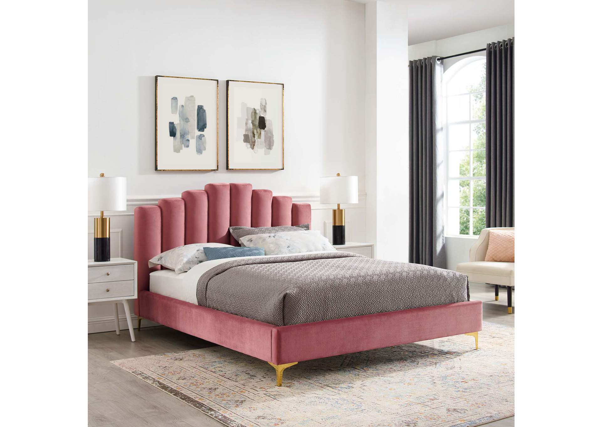 Dusty Rose Olivia Queen Performance Velvet Platform Bed,Modway