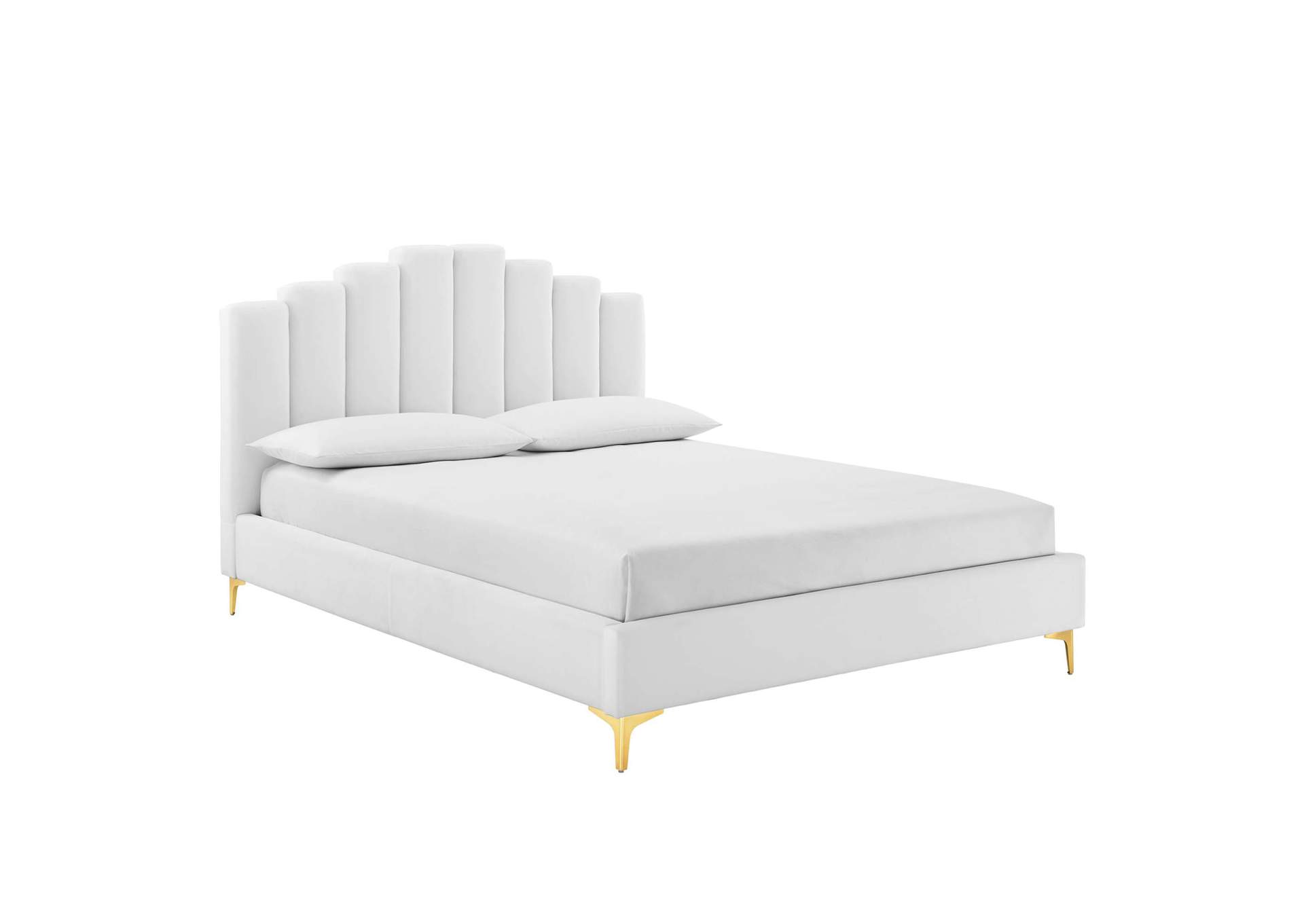 White Olivia Queen Performance Velvet Platform Bed,Modway