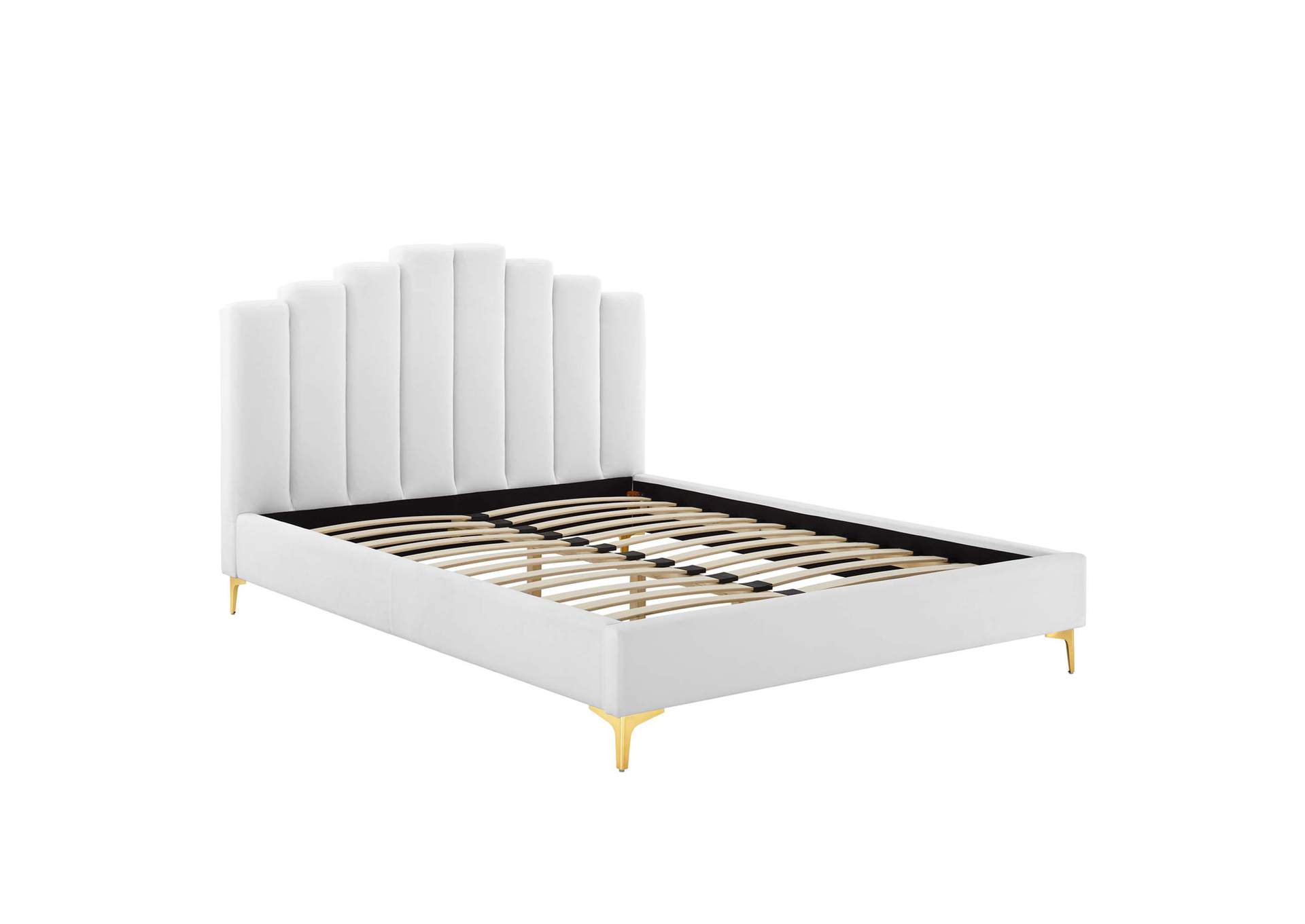 White Olivia Queen Performance Velvet Platform Bed,Modway