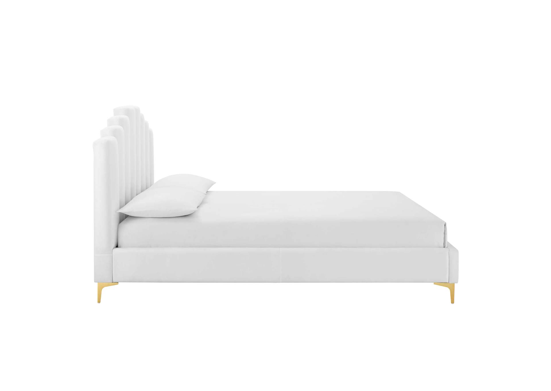 White Olivia Queen Performance Velvet Platform Bed,Modway