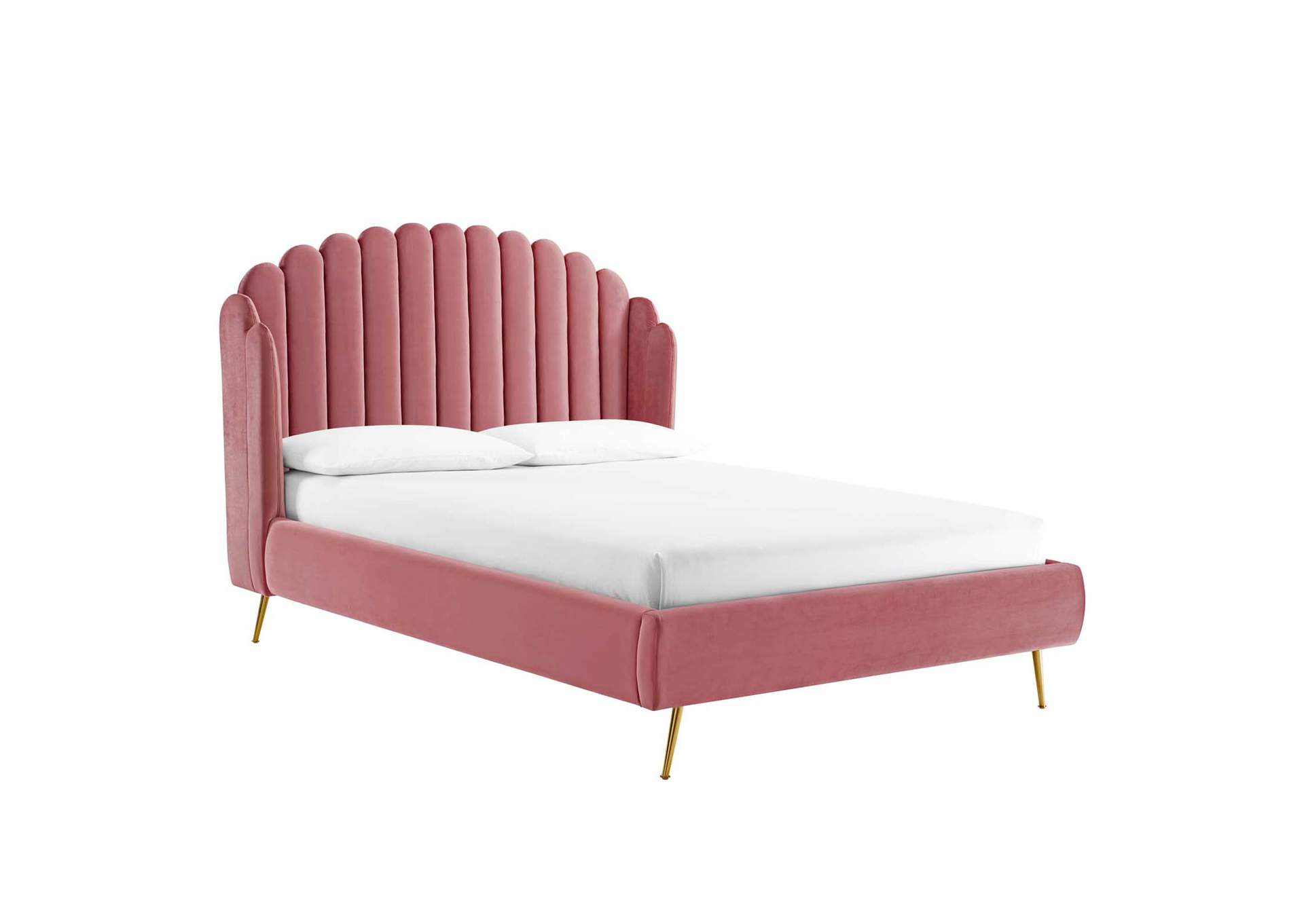 Dusty Rose Lana Queen Performance Velvet Wingback Platform Bed,Modway