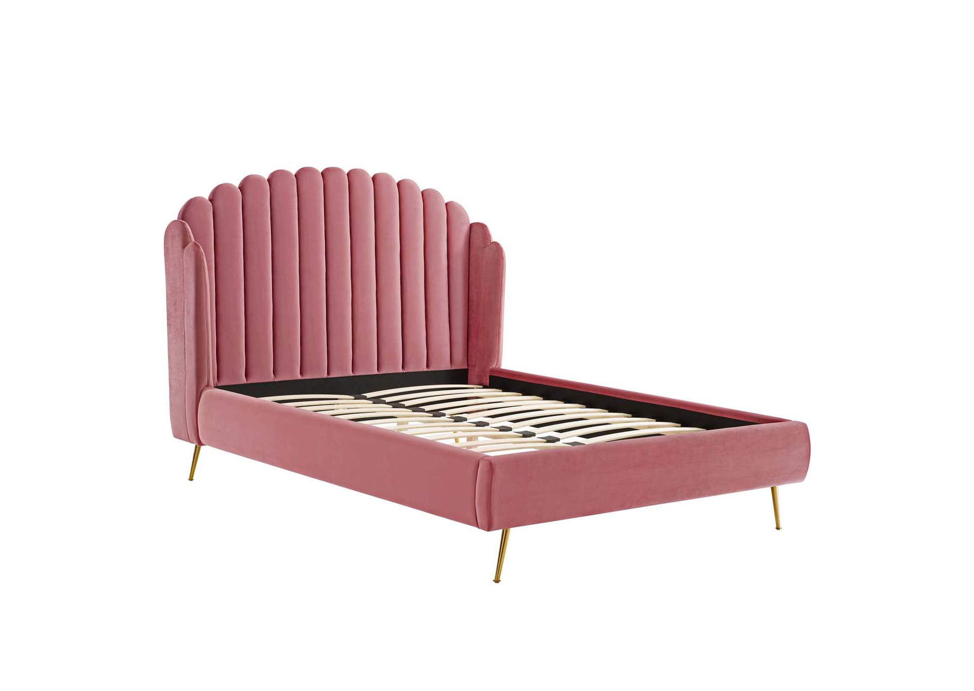 Dusty Rose Lana Queen Performance Velvet Wingback Platform Bed,Modway