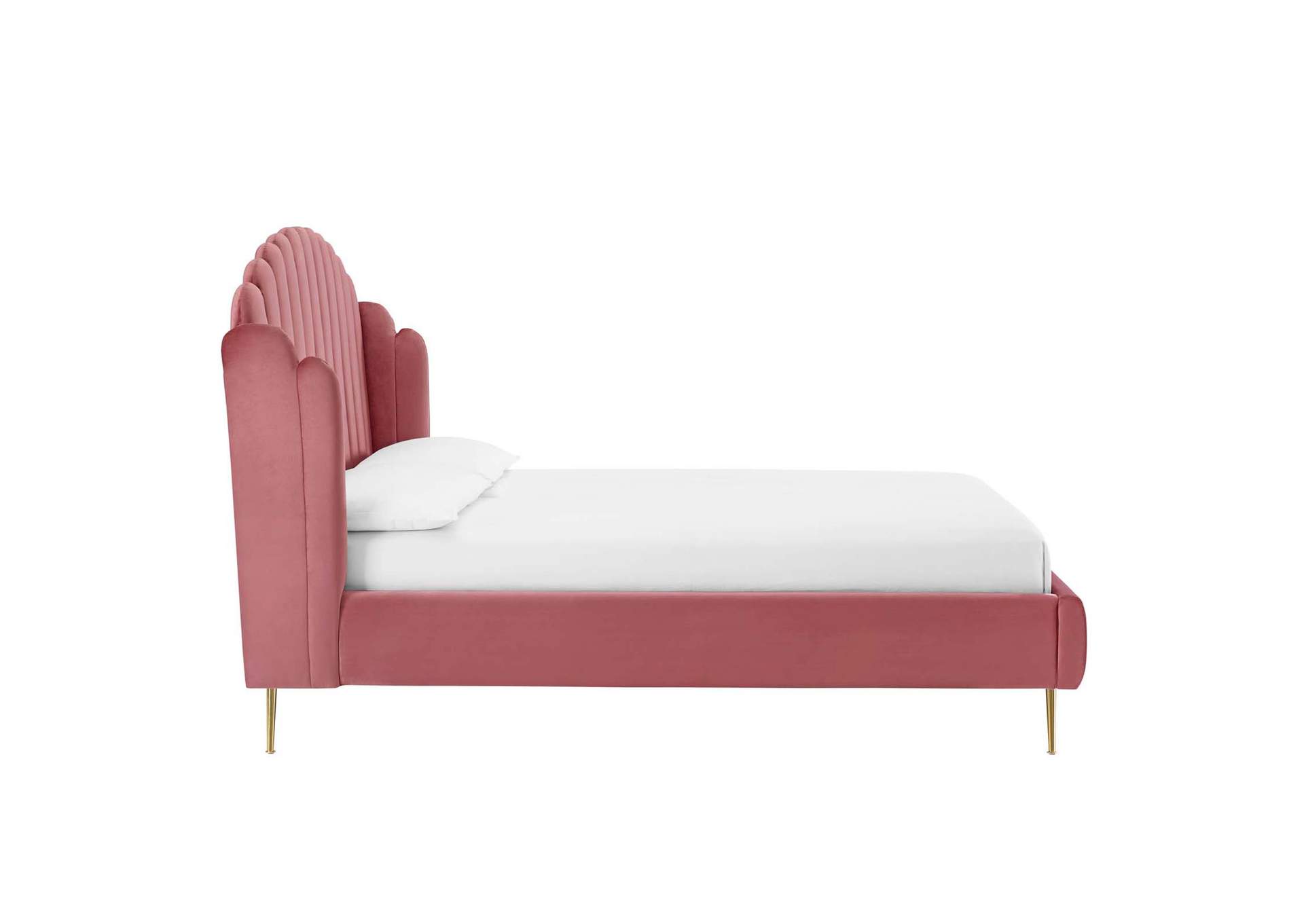Dusty Rose Lana Queen Performance Velvet Wingback Platform Bed,Modway