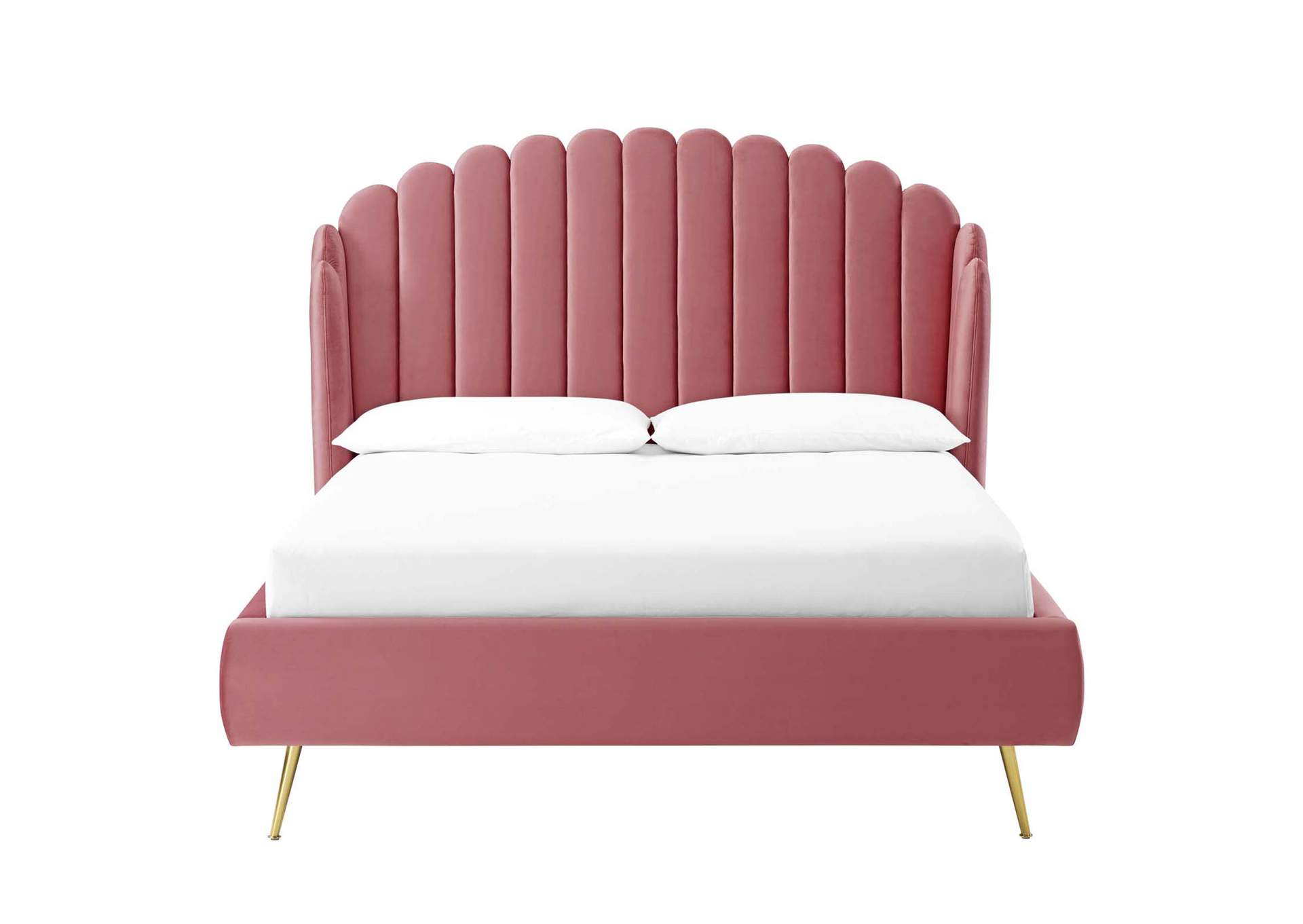 Dusty Rose Lana Queen Performance Velvet Wingback Platform Bed,Modway