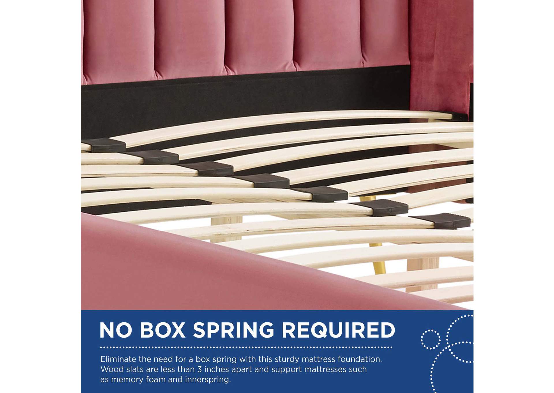 Dusty Rose Lana Queen Performance Velvet Wingback Platform Bed,Modway