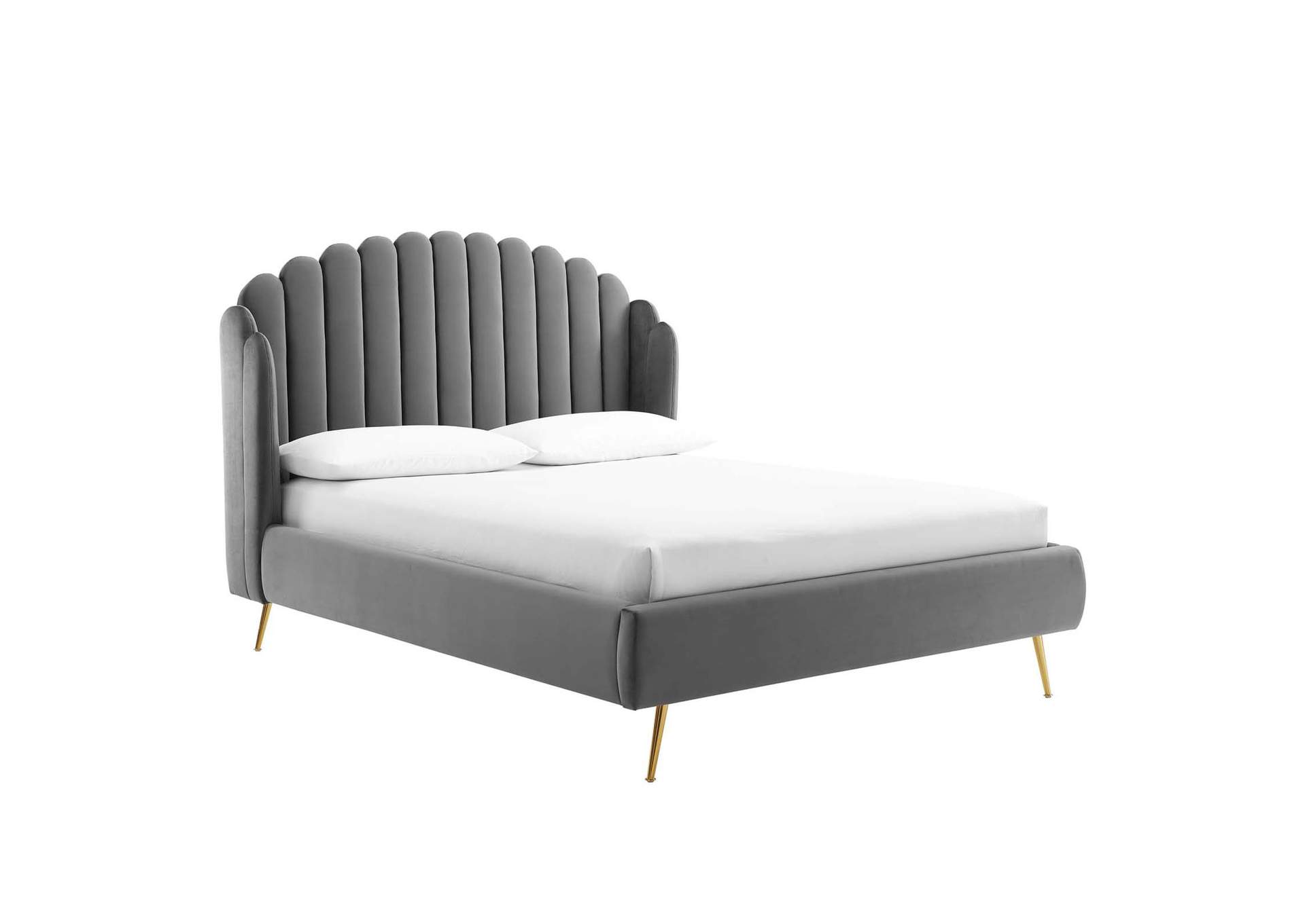 Gray Lana Queen Performance Velvet Wingback Platform Bed,Modway