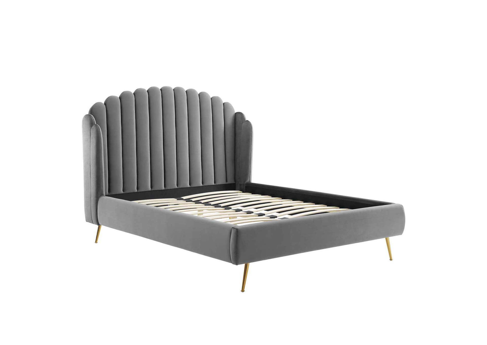 Gray Lana Queen Performance Velvet Wingback Platform Bed,Modway