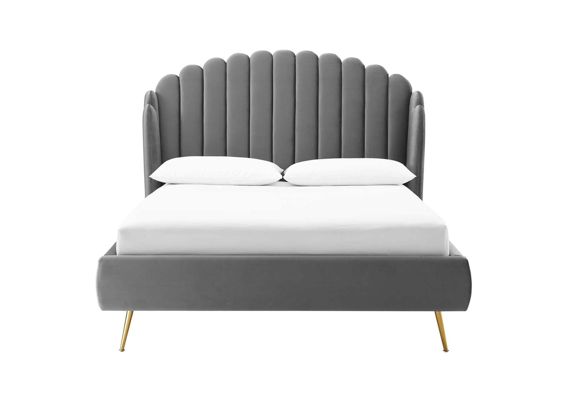 Gray Lana Queen Performance Velvet Wingback Platform Bed,Modway