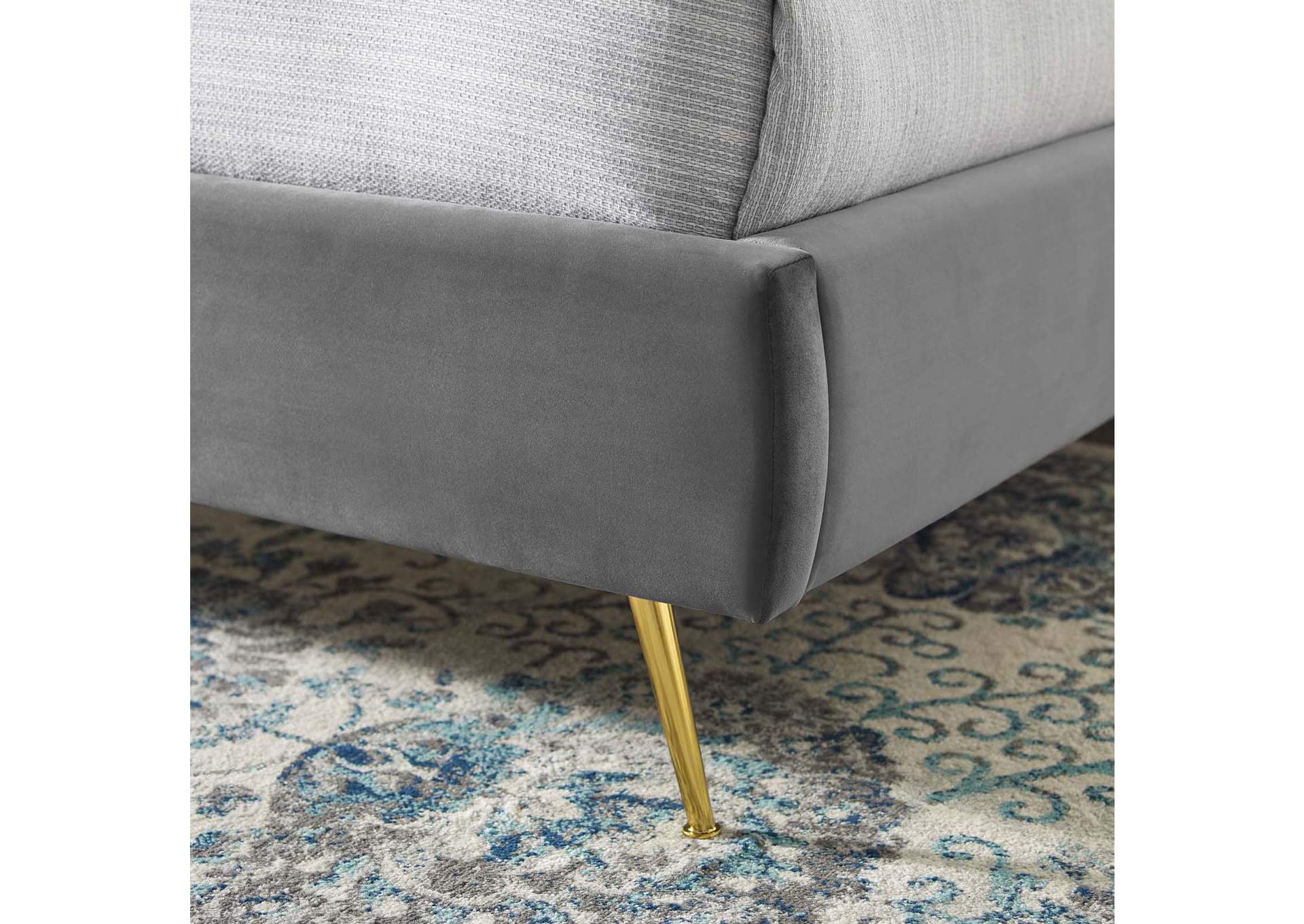 Gray Lana Queen Performance Velvet Wingback Platform Bed,Modway