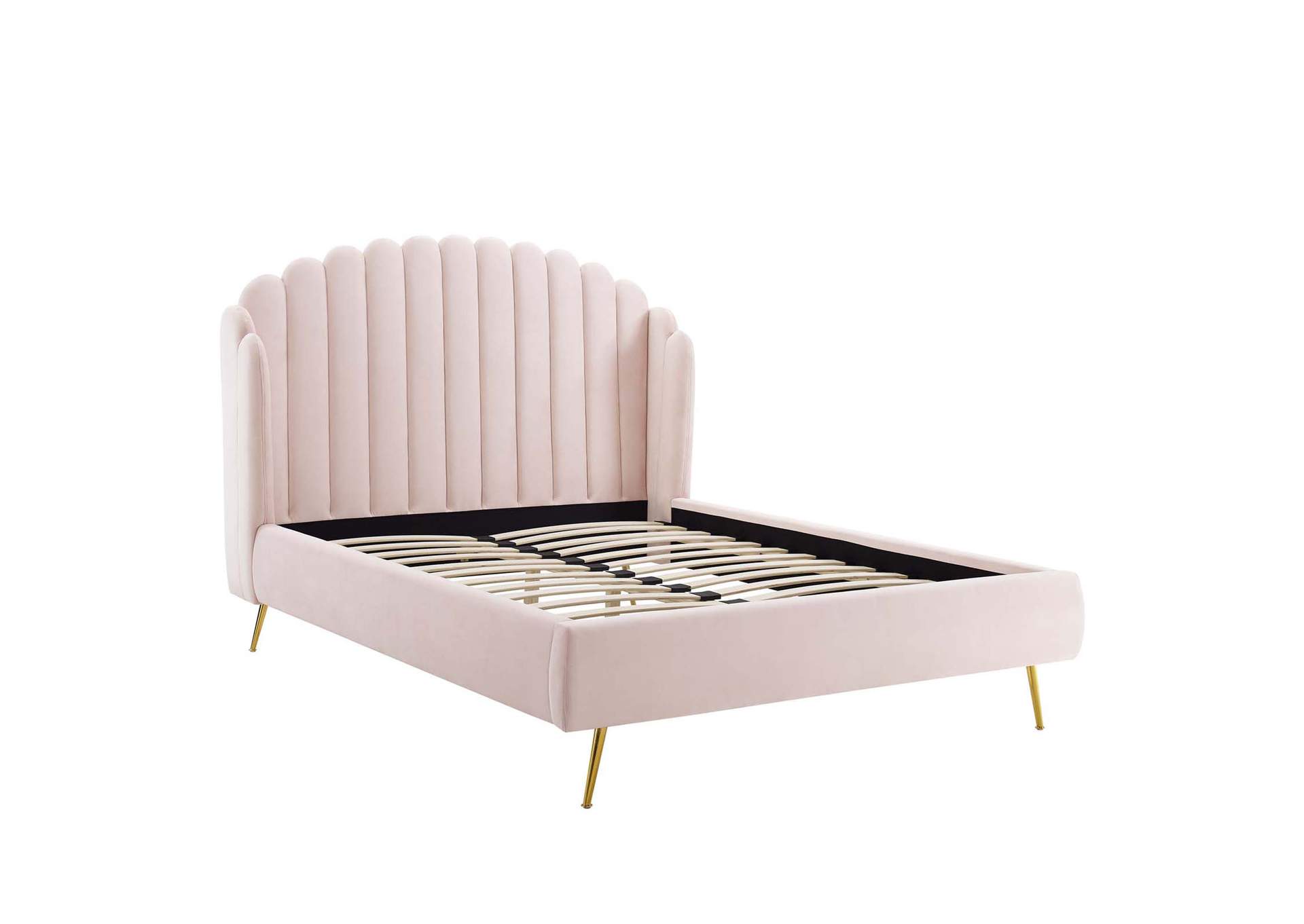Pink Lana Queen Performance Velvet Wingback Platform Bed,Modway