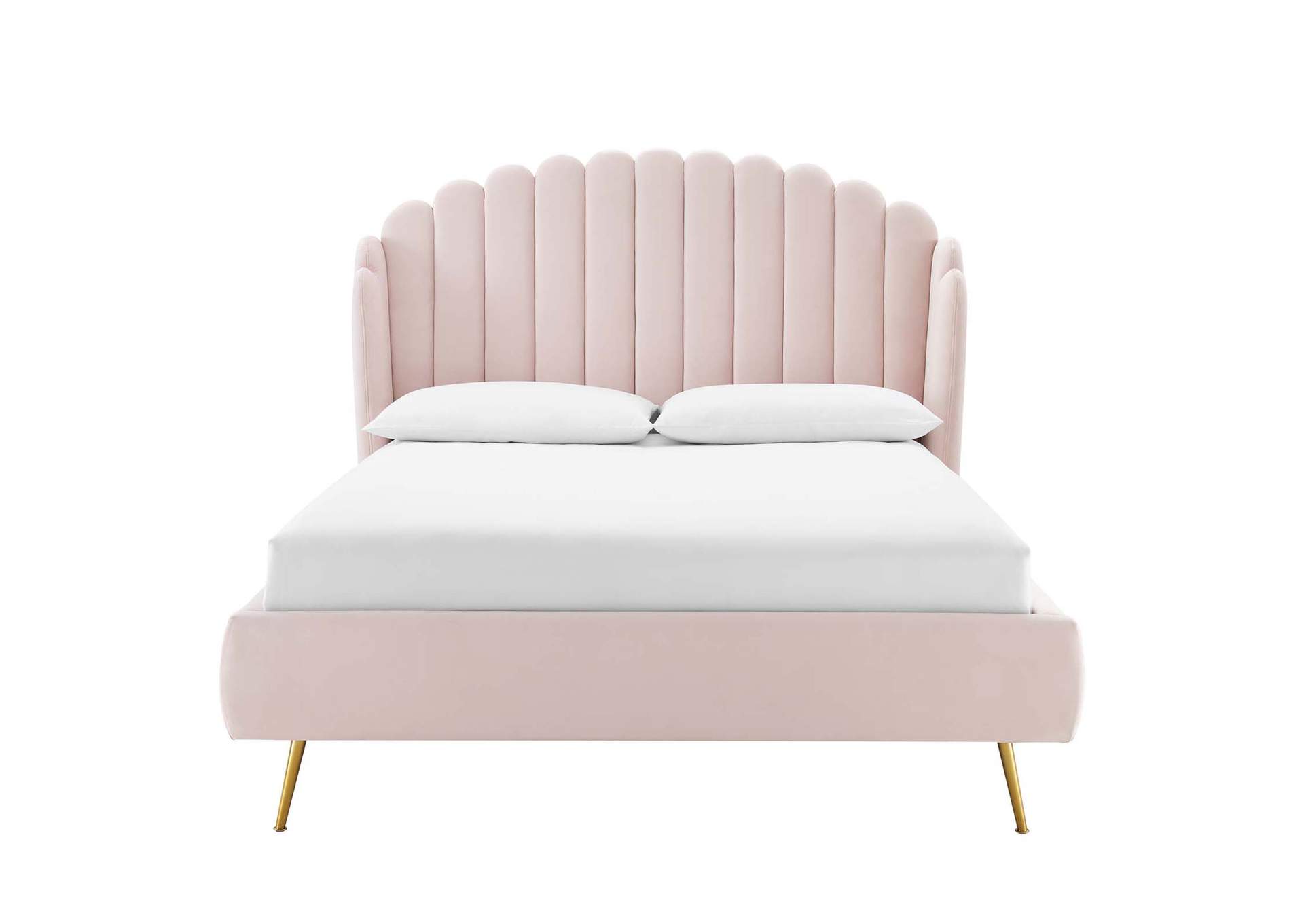 Pink Lana Queen Performance Velvet Wingback Platform Bed,Modway
