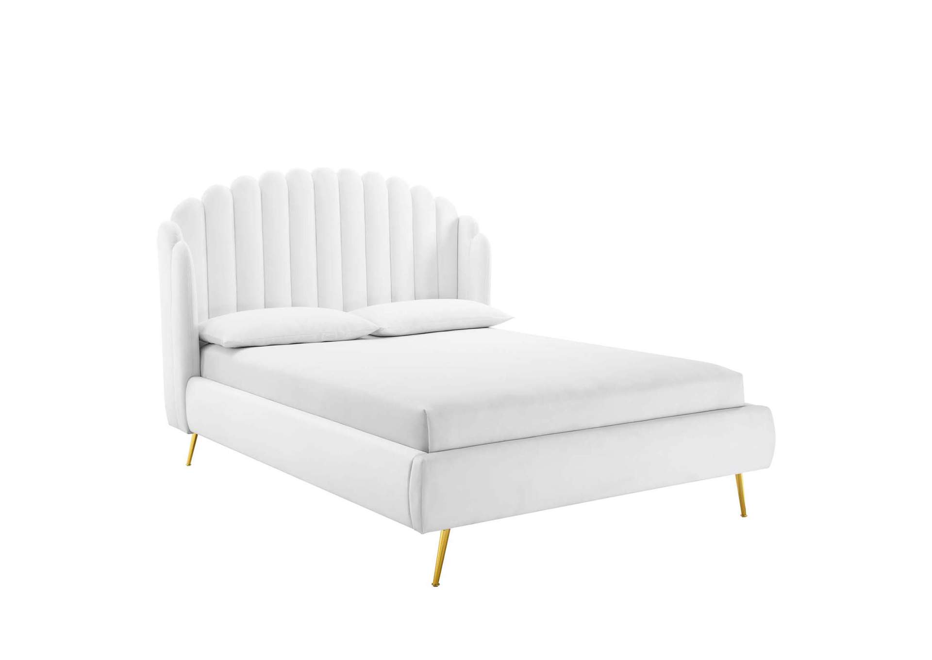 White Lana Queen Performance Velvet Wingback Platform Bed,Modway