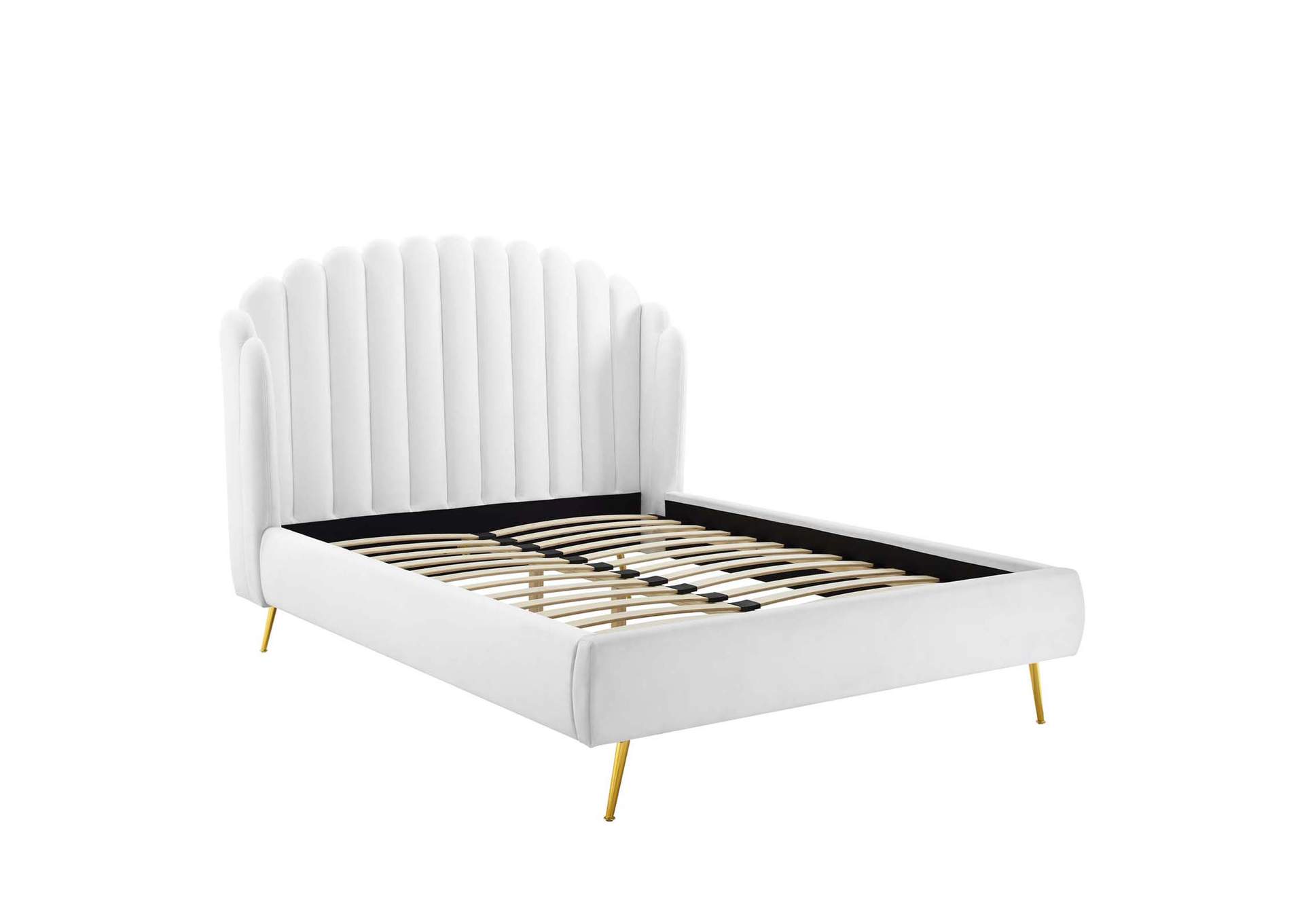 White Lana Queen Performance Velvet Wingback Platform Bed,Modway