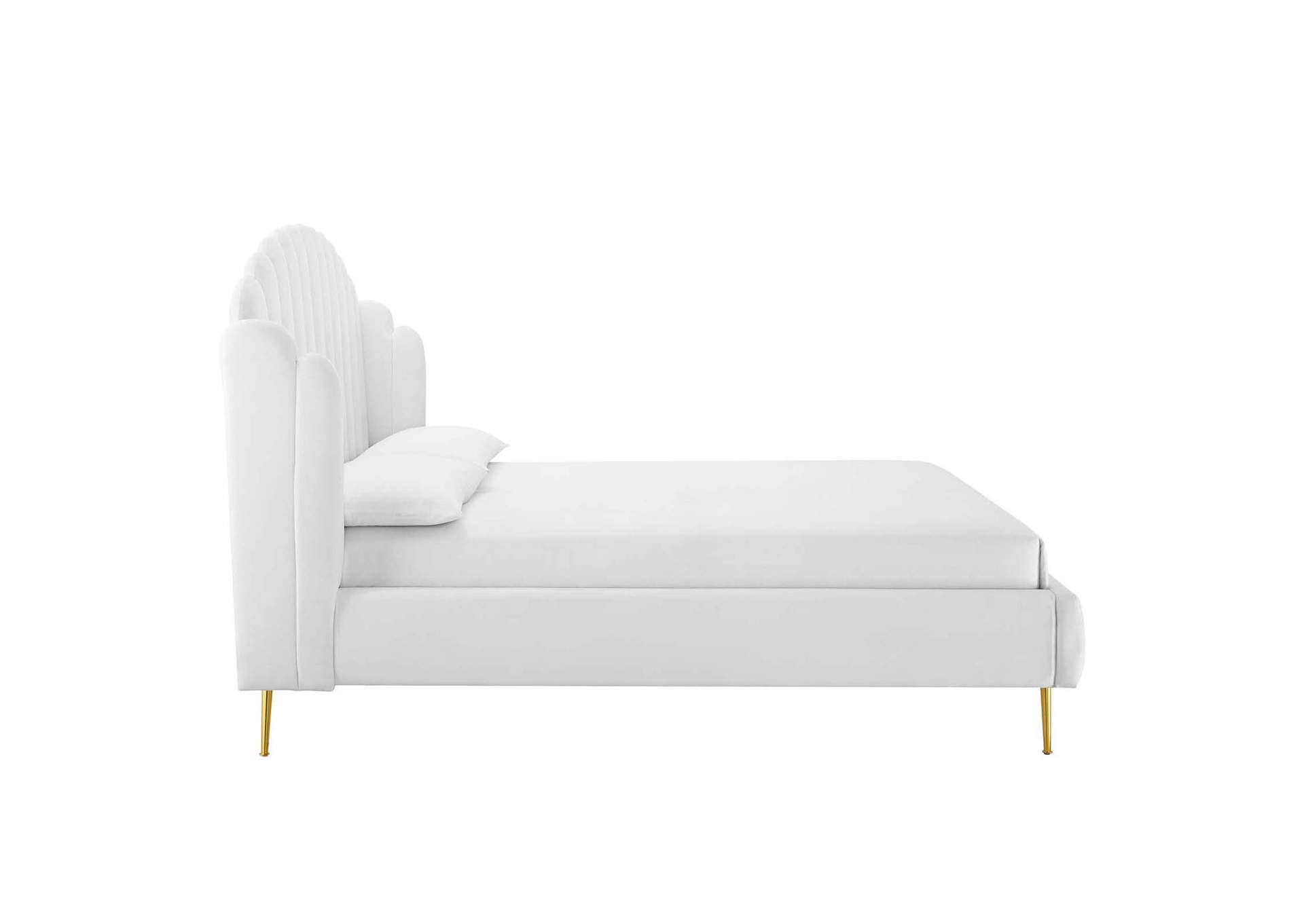 White Lana Queen Performance Velvet Wingback Platform Bed,Modway