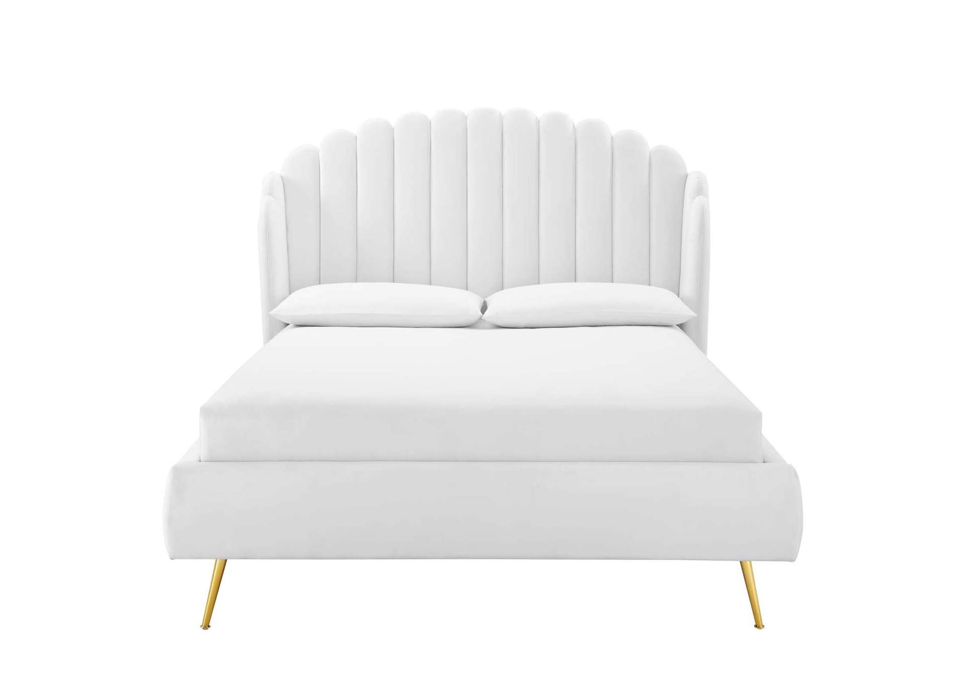 White Lana Queen Performance Velvet Wingback Platform Bed,Modway