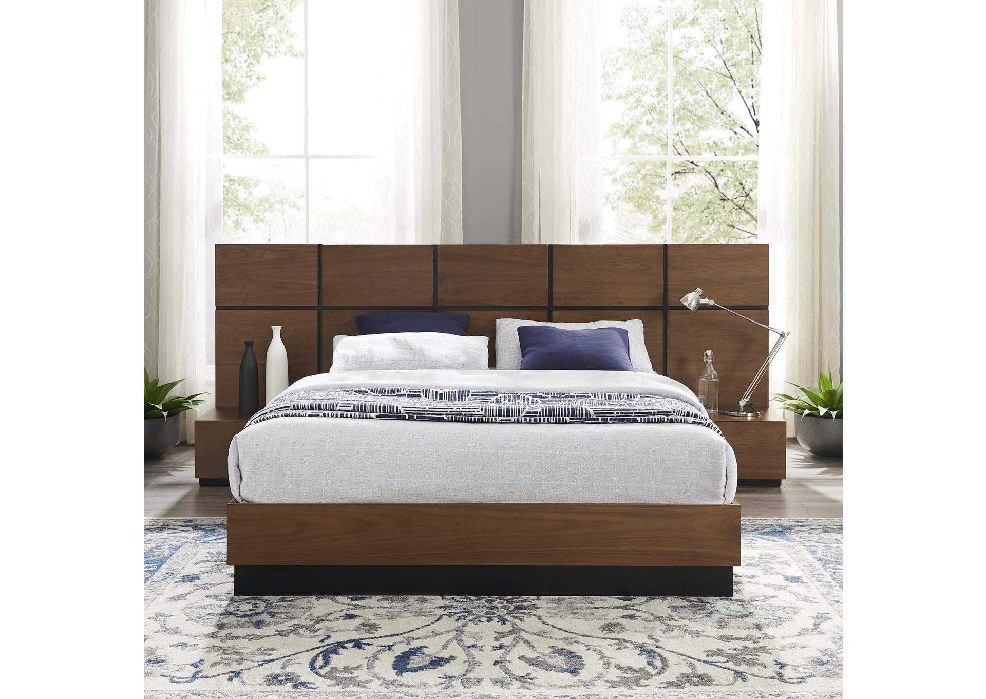 Walnut Caima 3 Piece Queen Bedroom Set,Modway